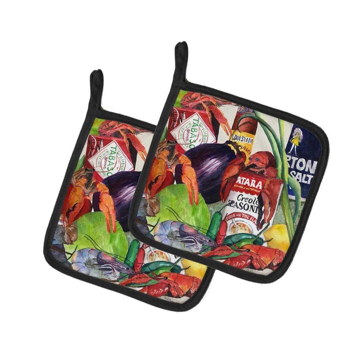 Pot Holder Set of 2 | Heat Resistant Quilted Hot Pads | 7.5 x 7.5 Inch | Louisiana Spices (Style 3)