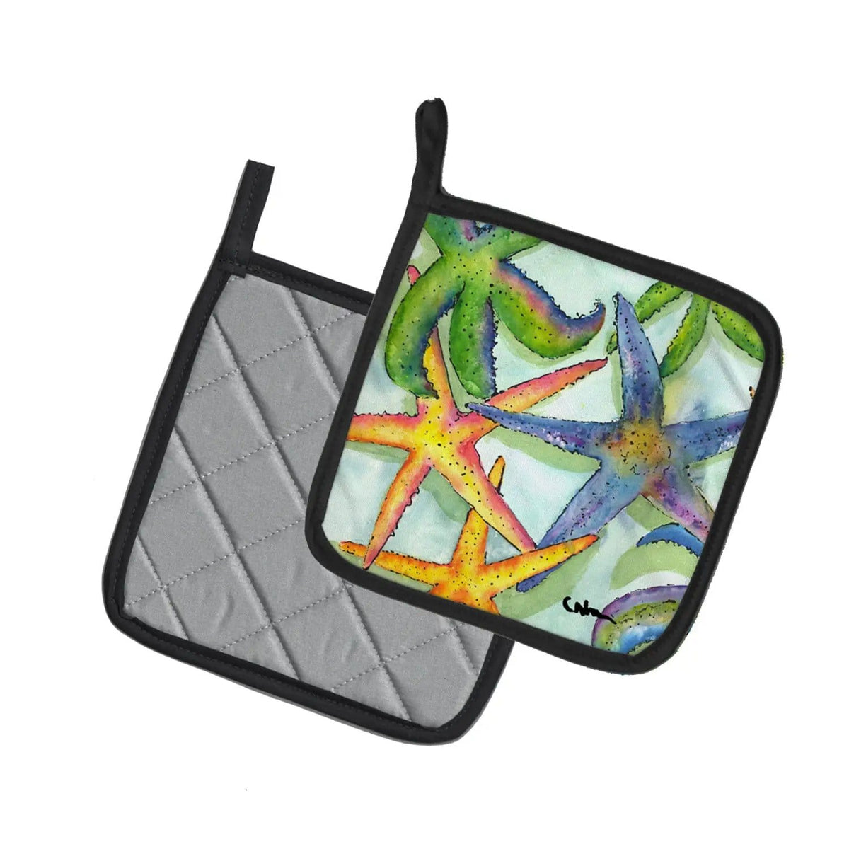 Pot Holder Set of 2 | Heat Resistant Quilted Hot Pads | 7.5 x 7.5 Inch | Starfish