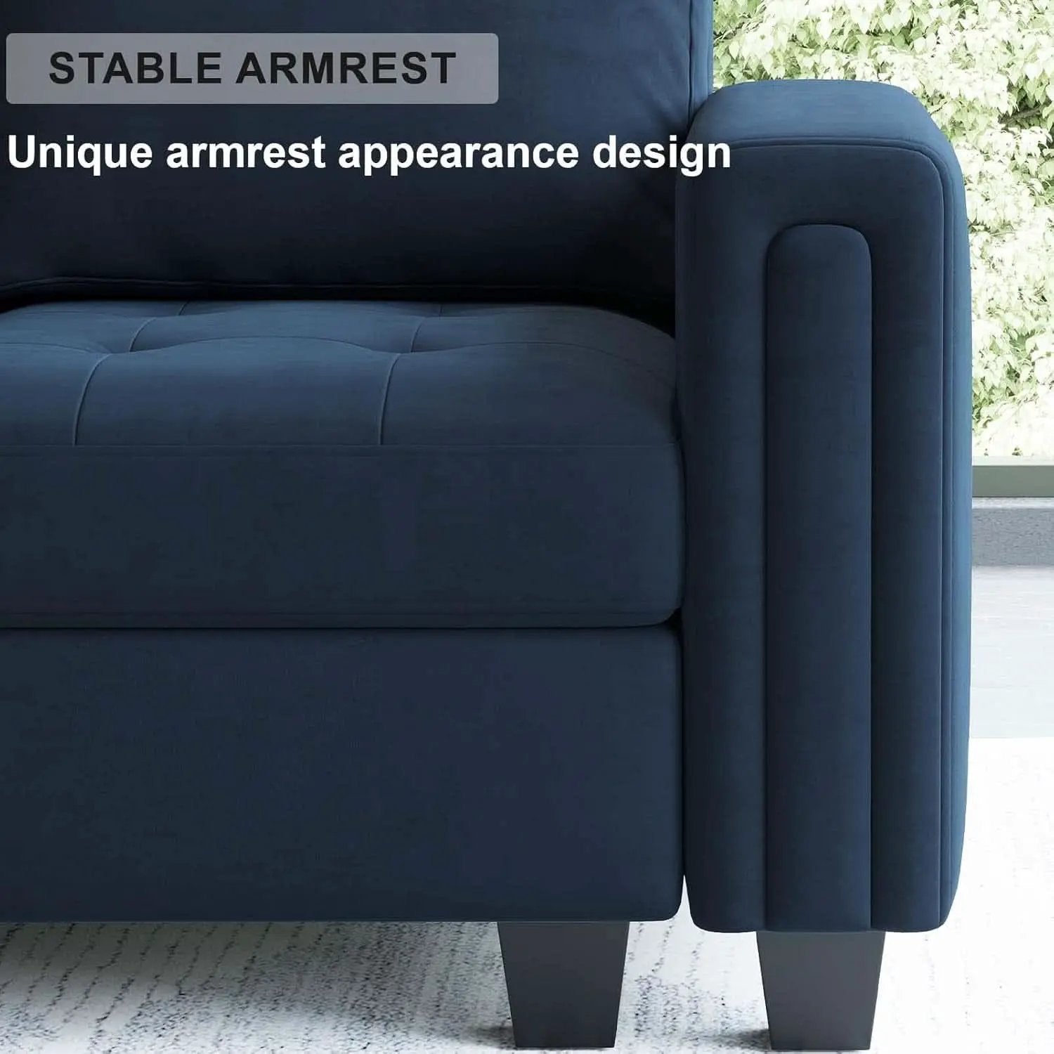 Velvet L Shaped Sofa Reversible Chaise Storage Ottoman Blue from PriceLows™