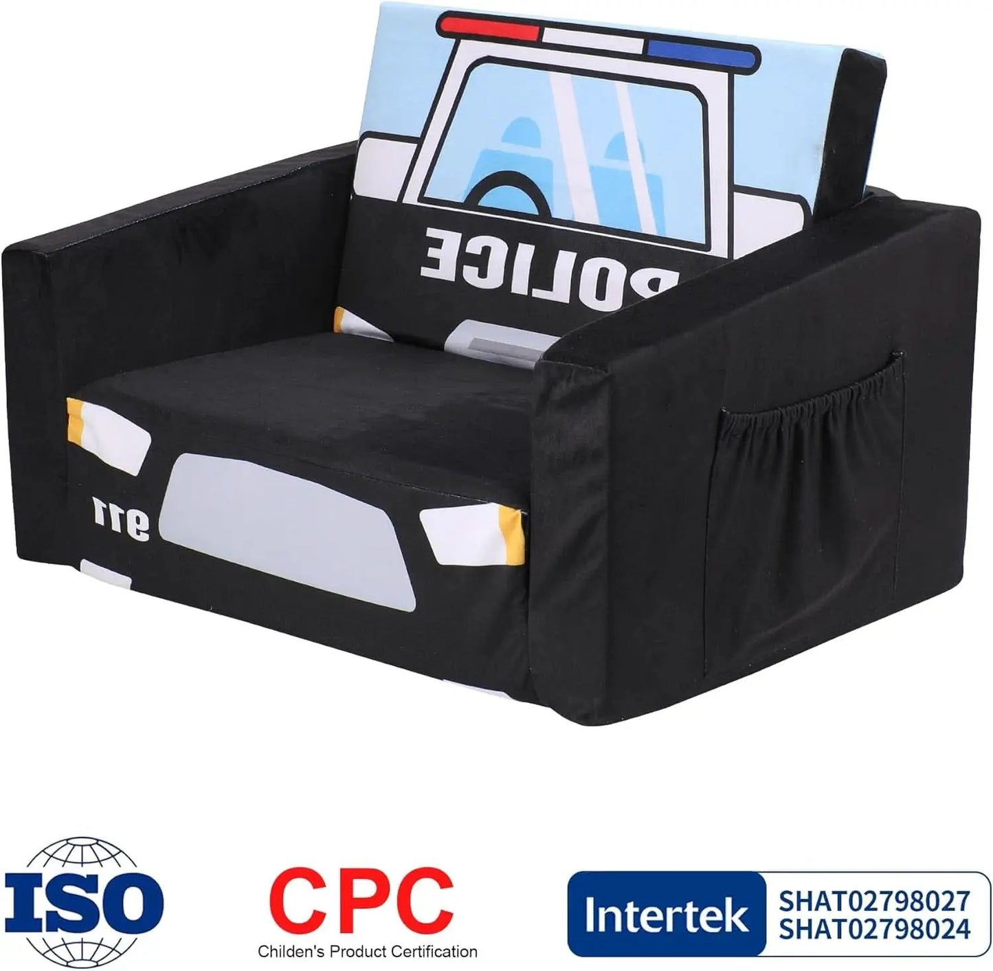 Kids Sofa Bed Black With Storage Pockets For Playroom from PriceLows™