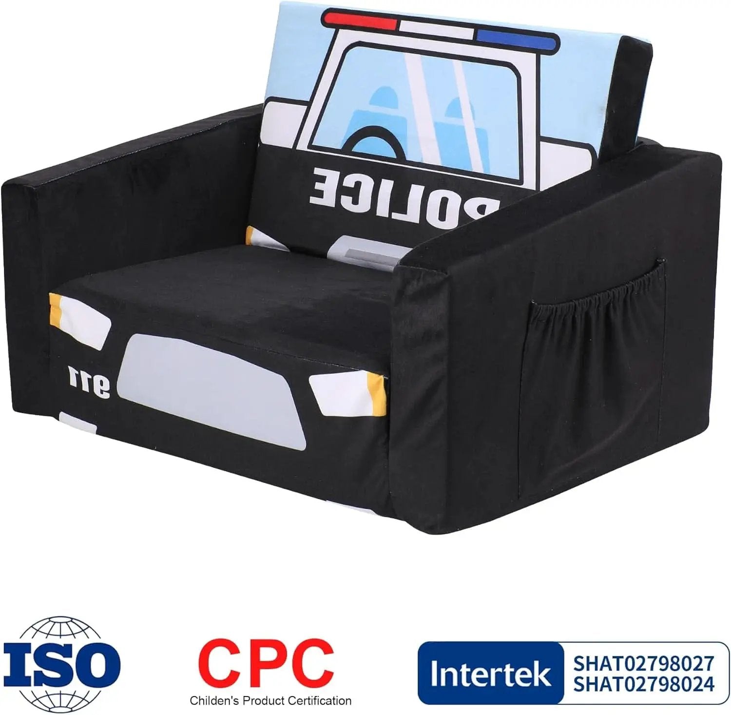 Kids Sofa Bed Black With Storage Pockets For Playroom from PriceLows™