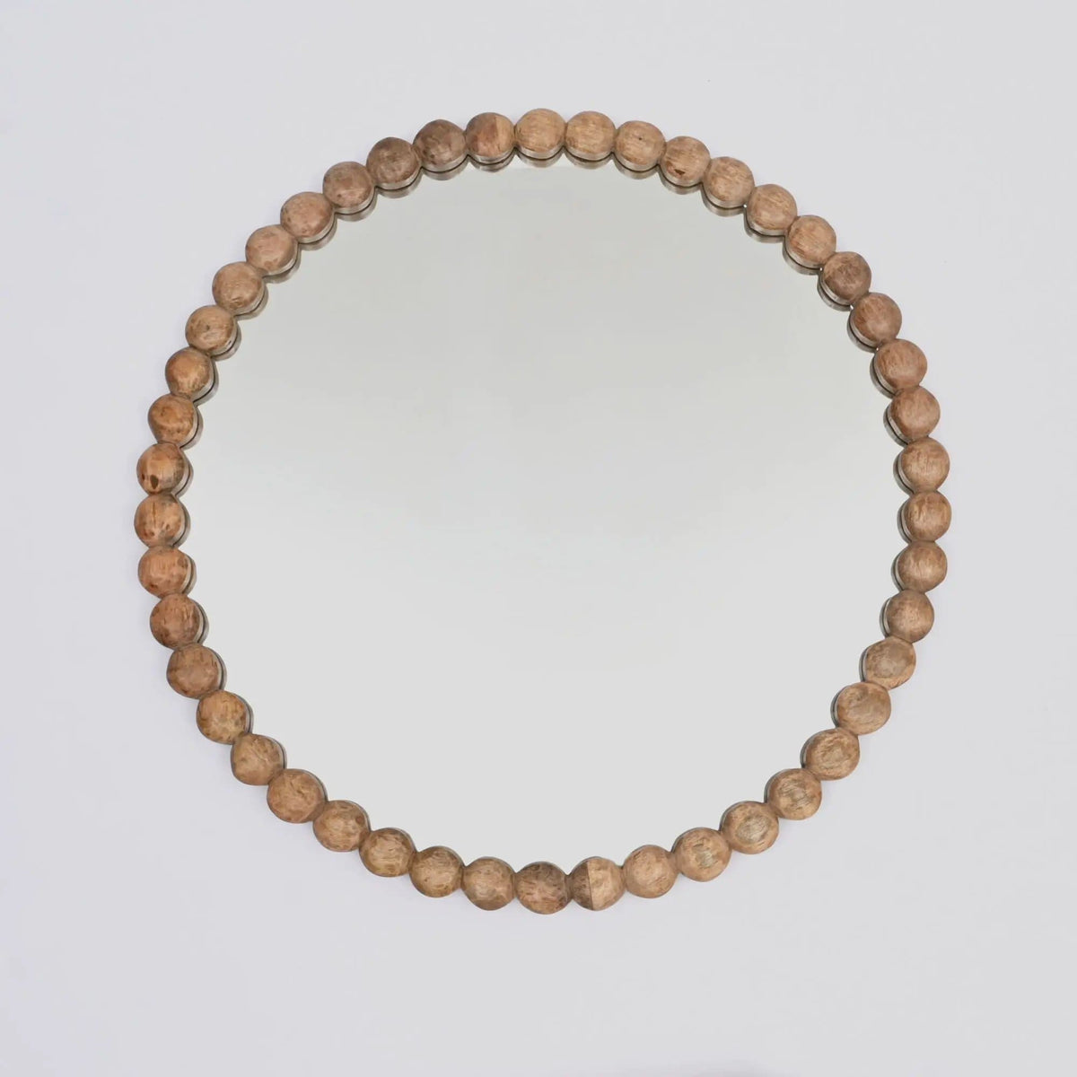 Decorative Round Hanging Wall Mirror With Bead Design Frame - | 32 x 1.5 x 32 in | Mango Wood | Natural