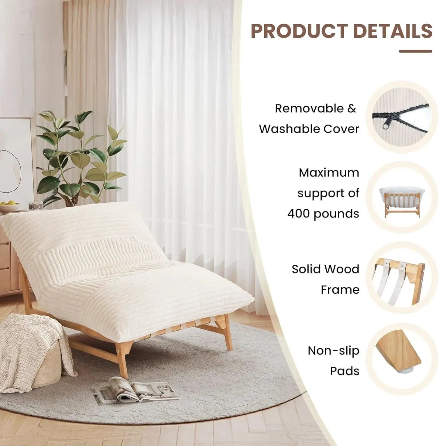Modern 47.24 Inch Beige Oversized Chaise Lounge Chair from PriceLows™