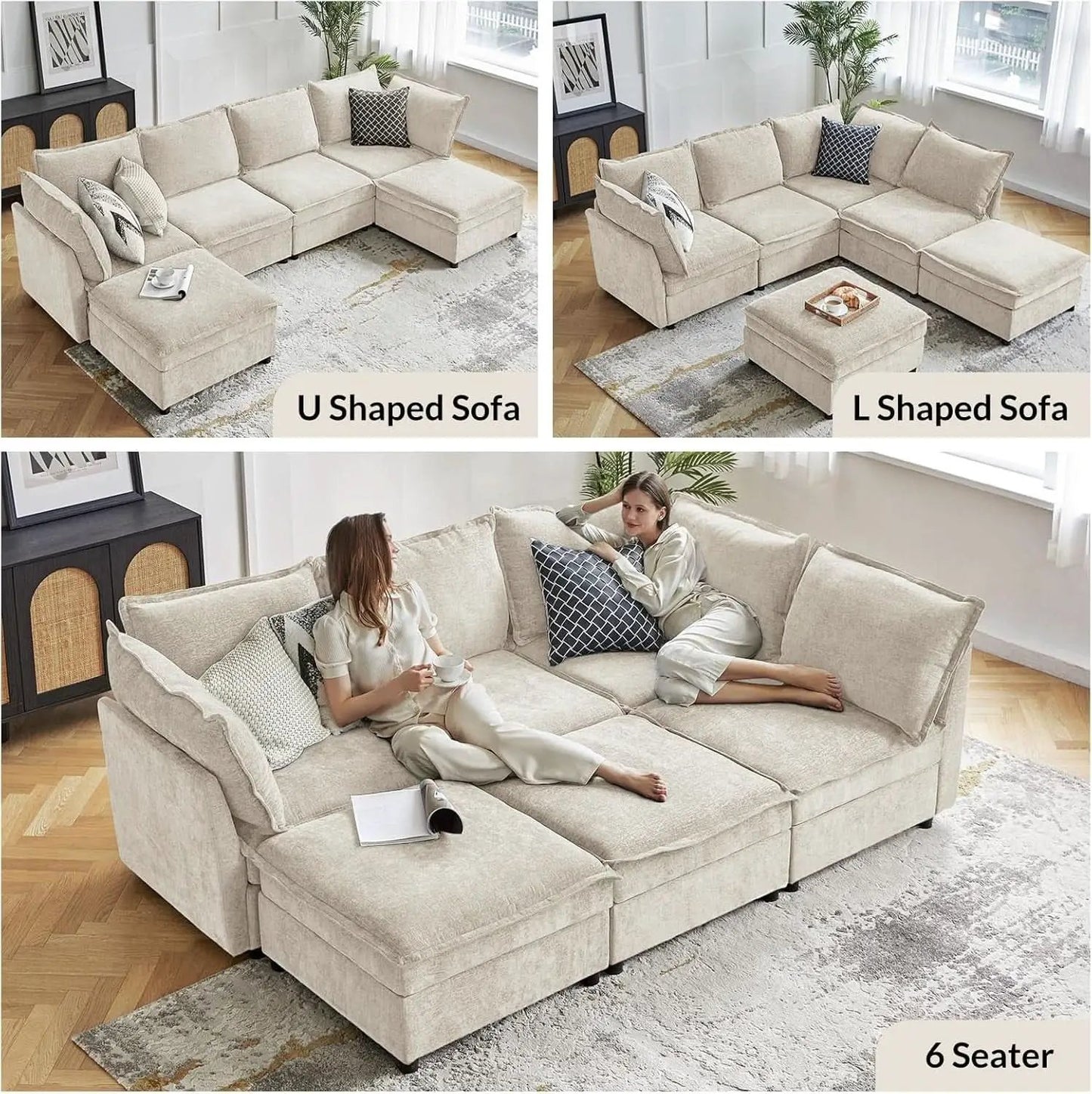127 Inch Modular Sectional Sofa Beige with Storage Ottoman from PriceLows™