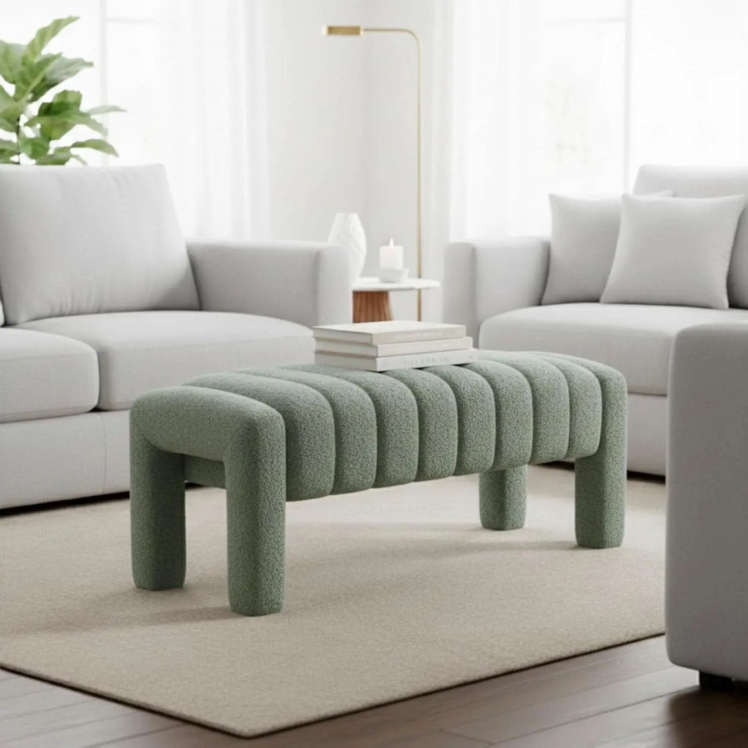 42.5 Inches Upholstered Ottoman Bench Boucle Fabric from PriceLows™