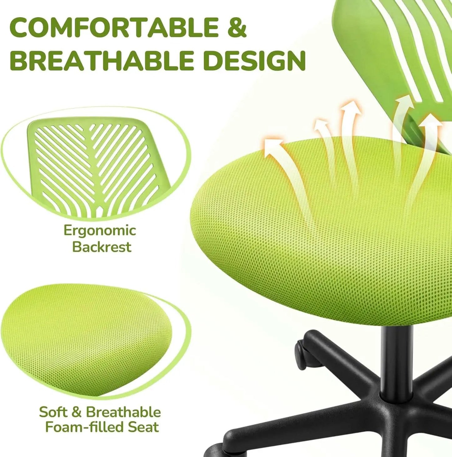 Kids Desk Chair Green Swivel Task Chair With Lumbar Support from PriceLows™