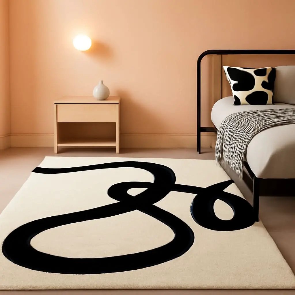 Beige Black Abstract Area Rug 8 By 10 Modern Curved Line from PriceLows™