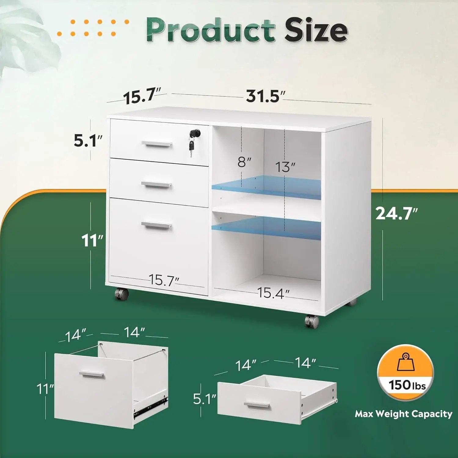 Three Drawer File Cabinet With Printer Stand Locking Wheels from PriceLows™