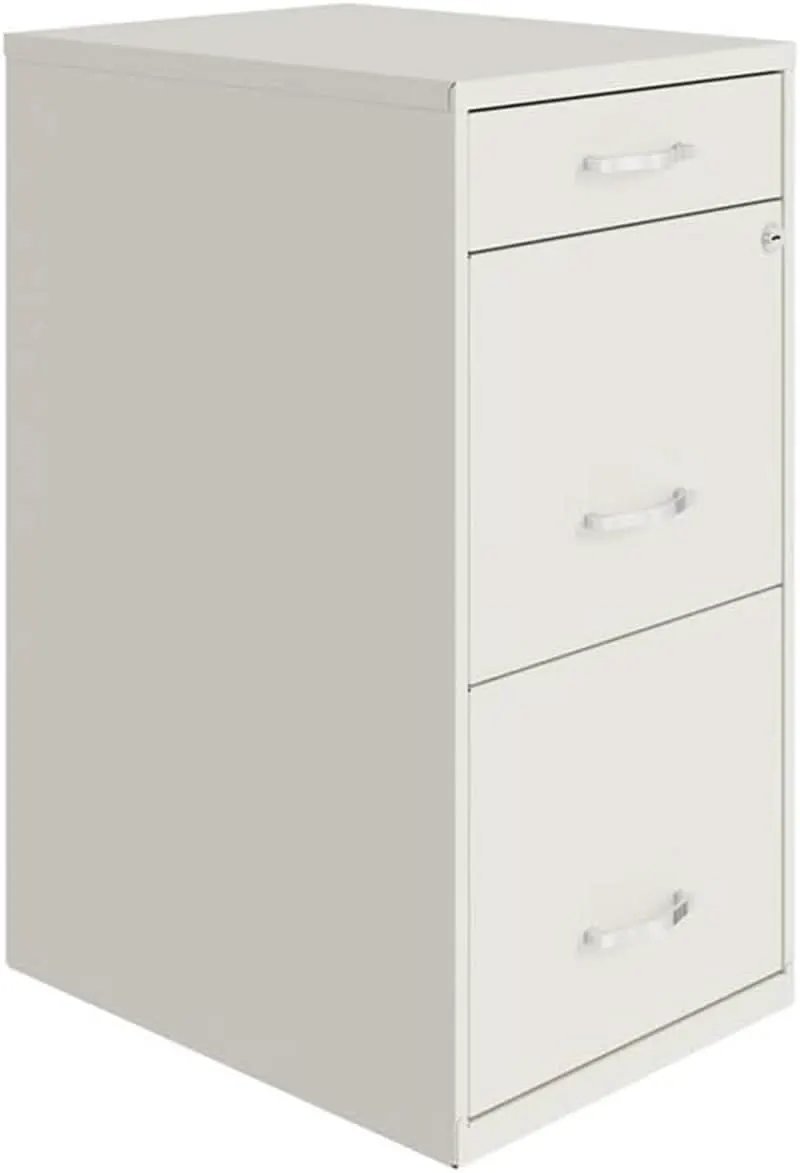 Pearl White 18 Inch Deep 3 Drawer Metal File Cabinet from PriceLows™