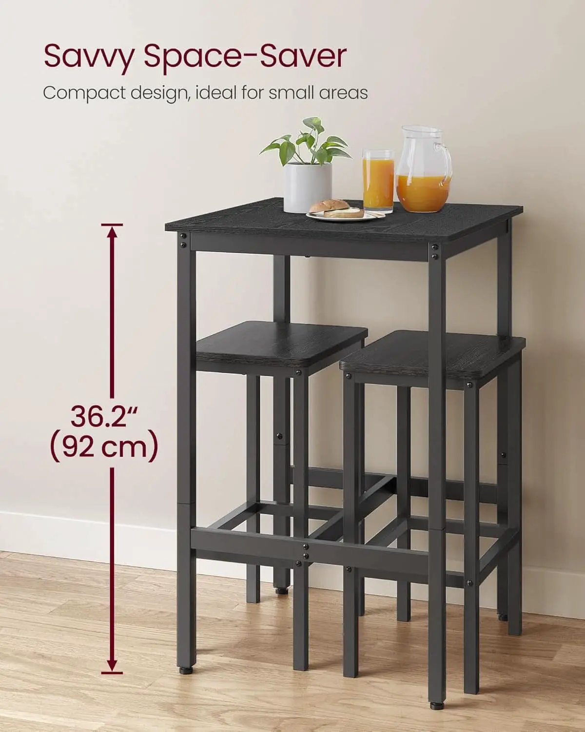Bar Table 23.6Inch Ebony Black Industrial Grade Durable from PriceLows™