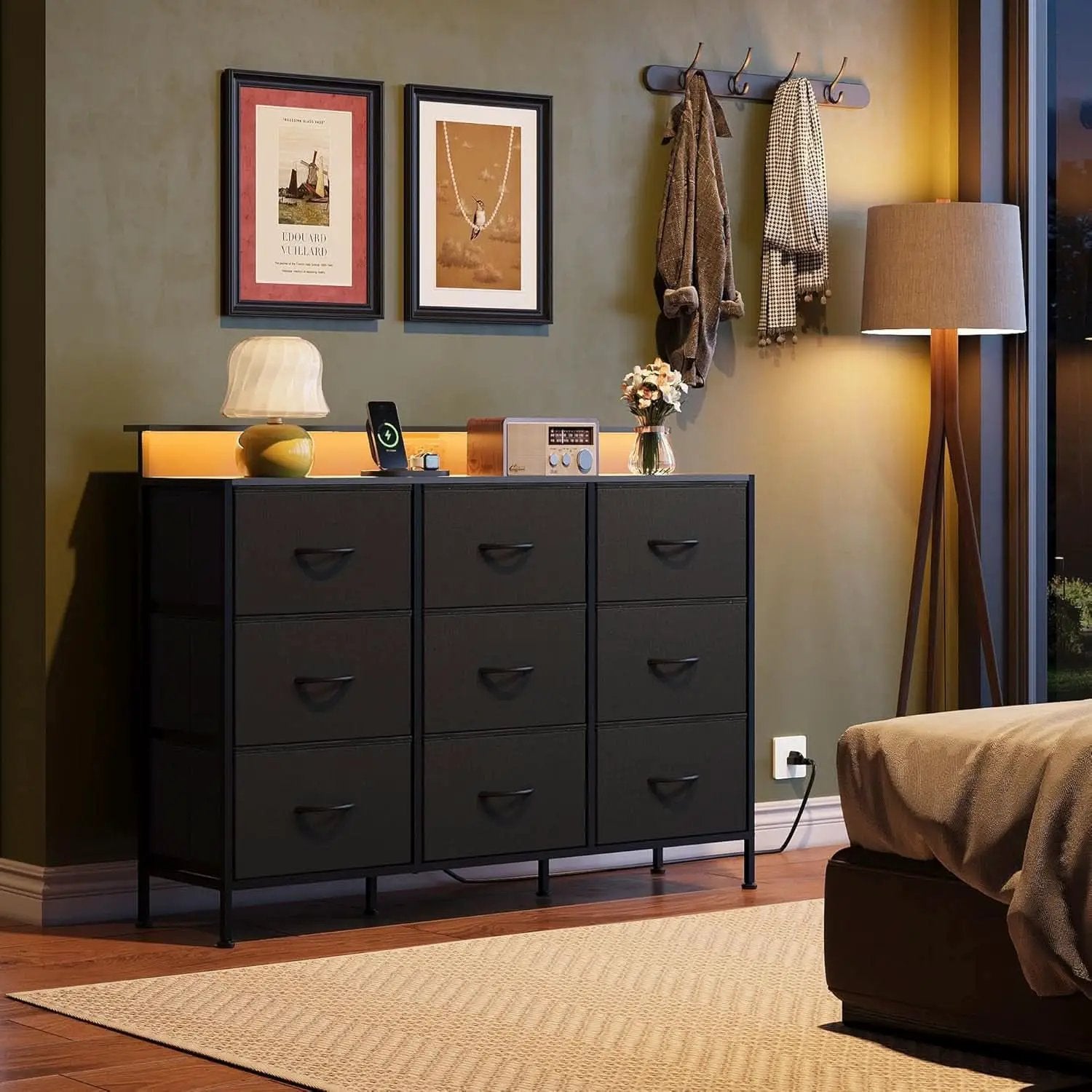 Black Dresser TV Stand 55 Inch With LED Lights And Charging Station from PriceLows™
