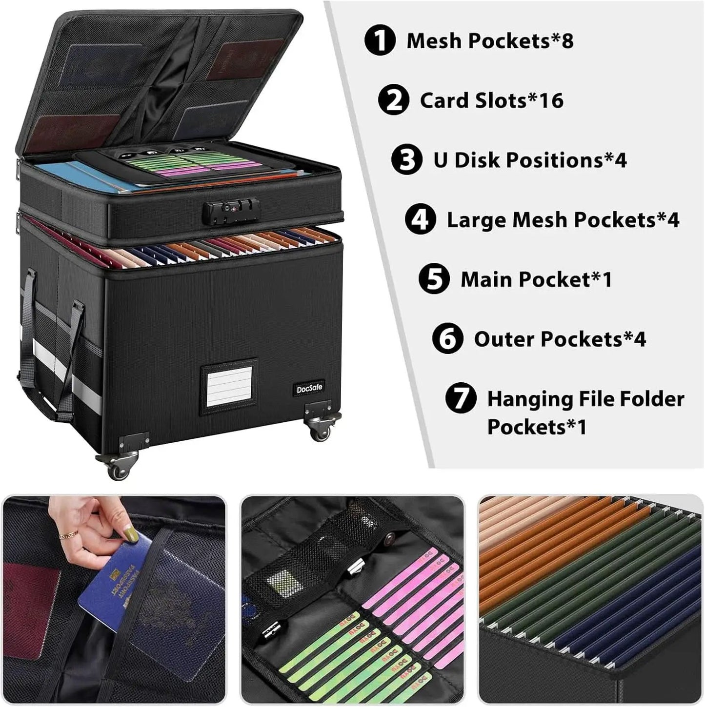 Fireproof File Box With Lock Wheels Rolling Portable from PriceLows™