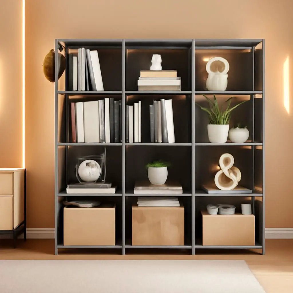 12 Cube Grey Metal Bookcase Storage Organizer Home Office from PriceLows™