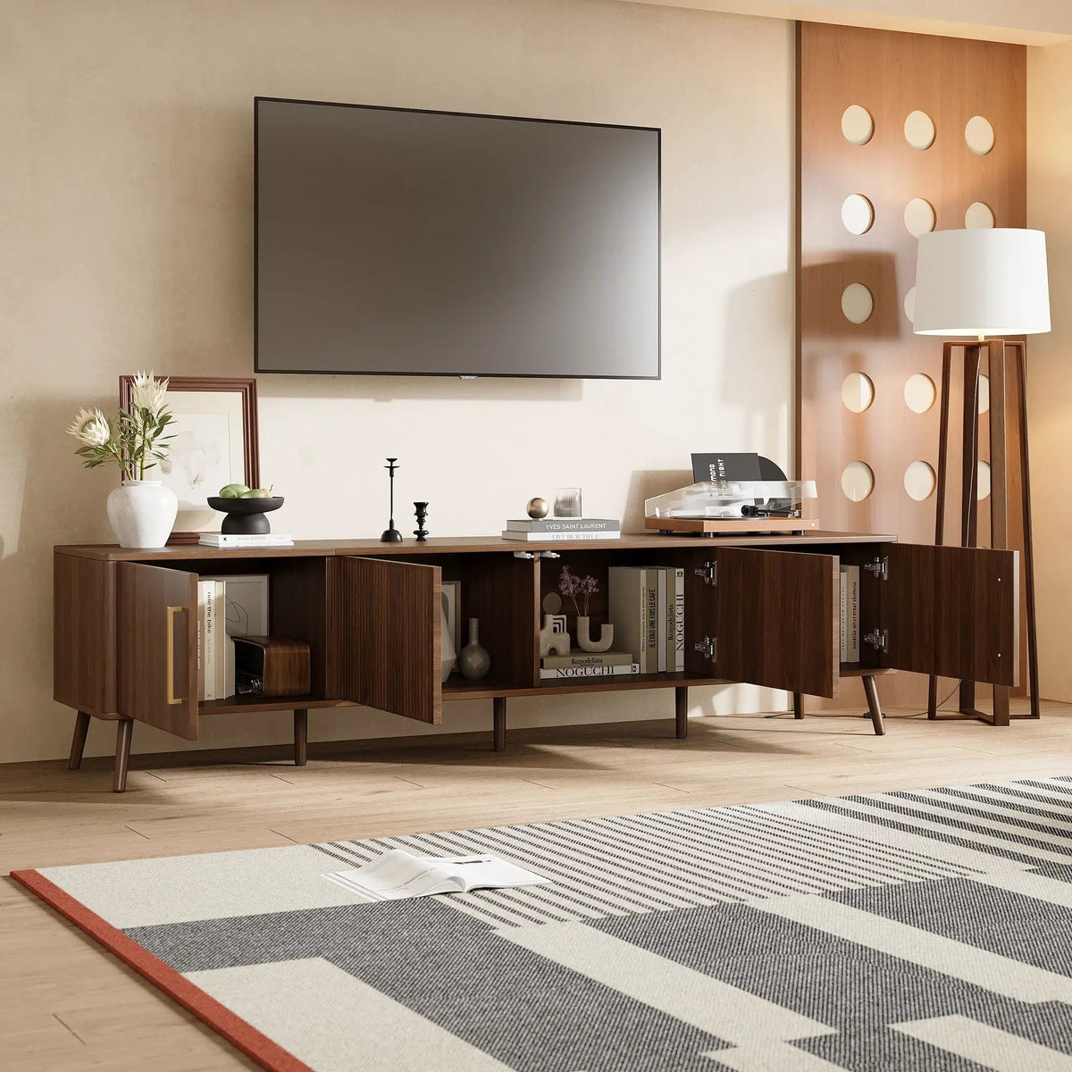 TV Stand | Fluted Door | Cable Management | Soft Close Hinges | Walnut
