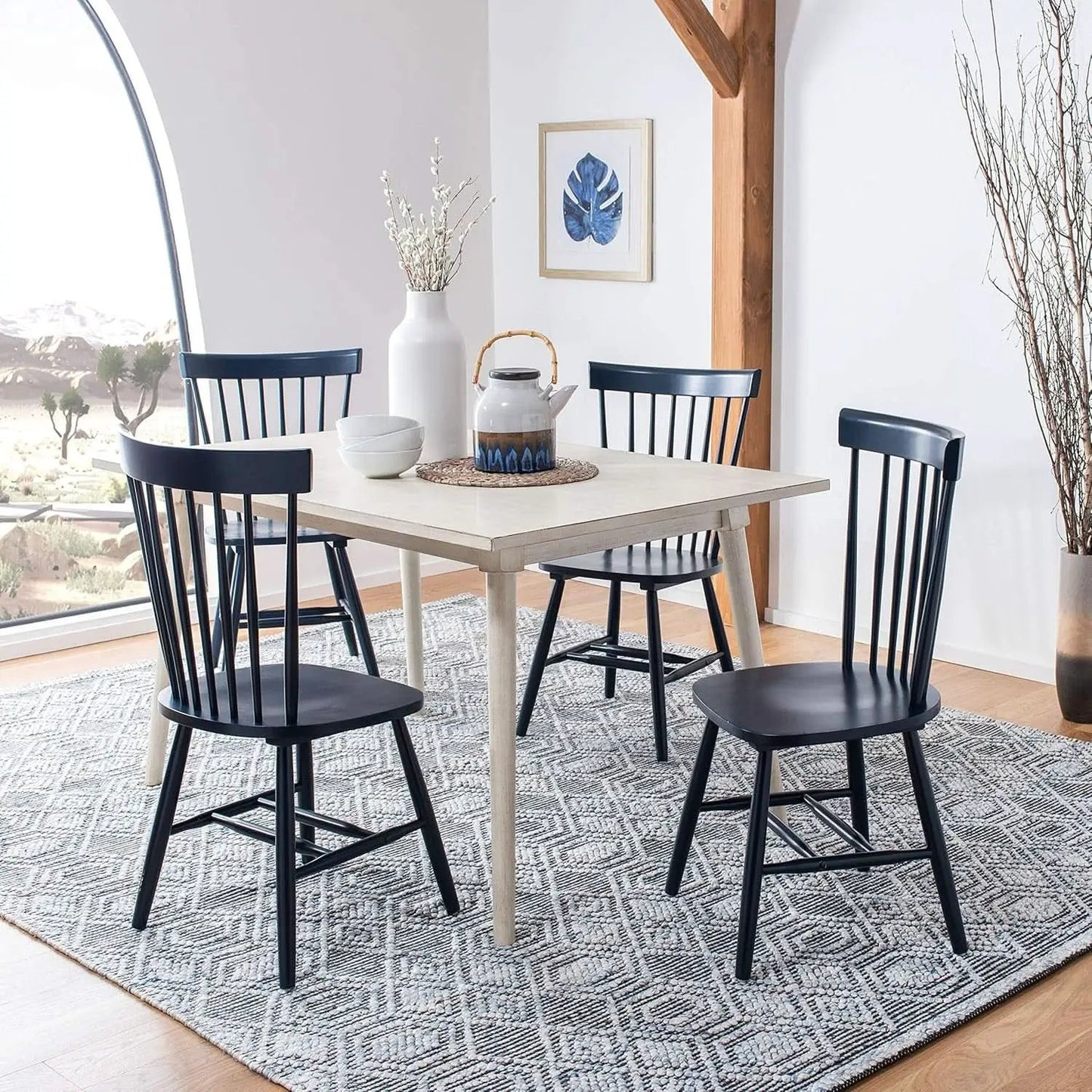Navy Blue Windsor Spindle Solid Wood Dining Chair Set Of 2 from PriceLows™