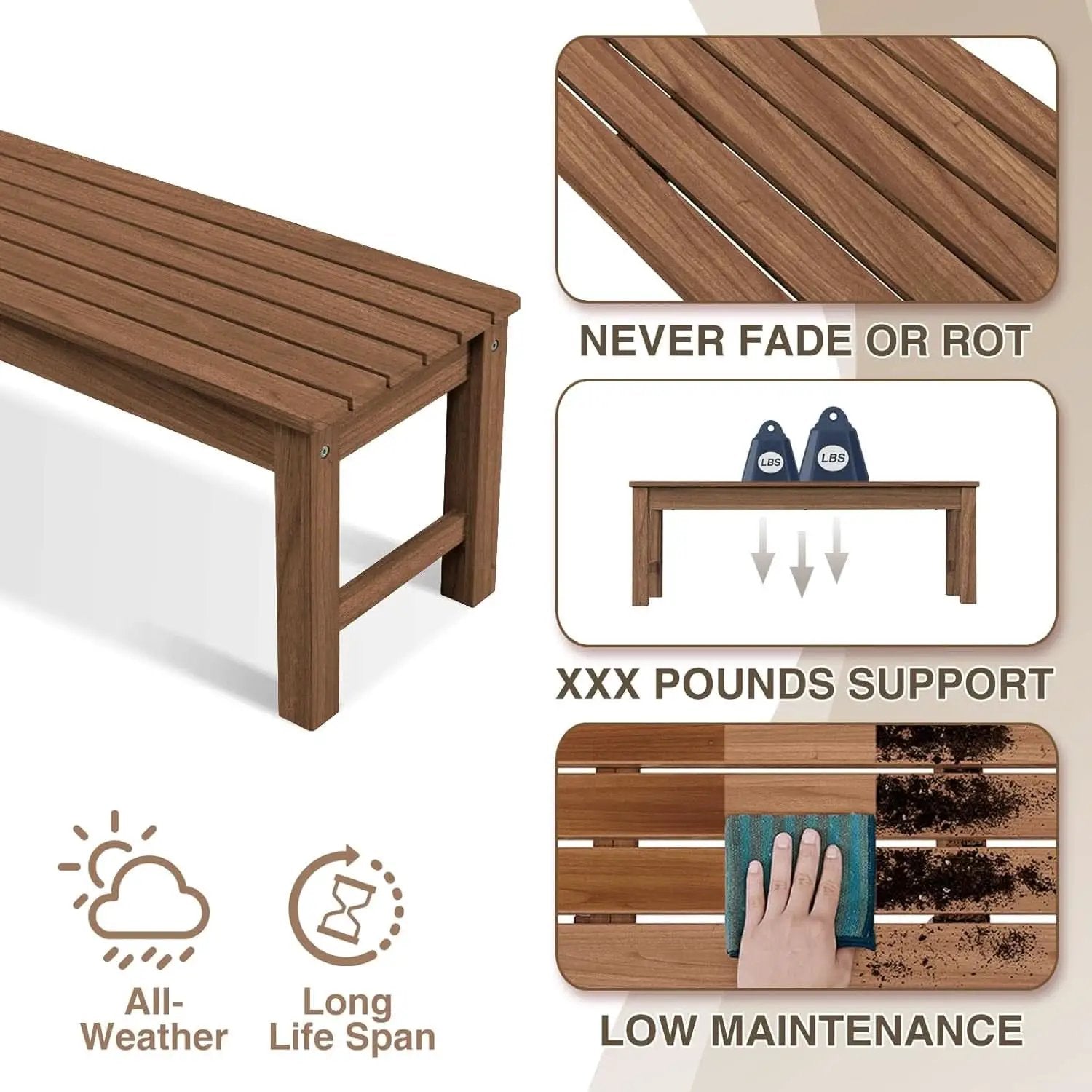 Outdoor Backless Patio Bench for Garden and Porch from PriceLows™