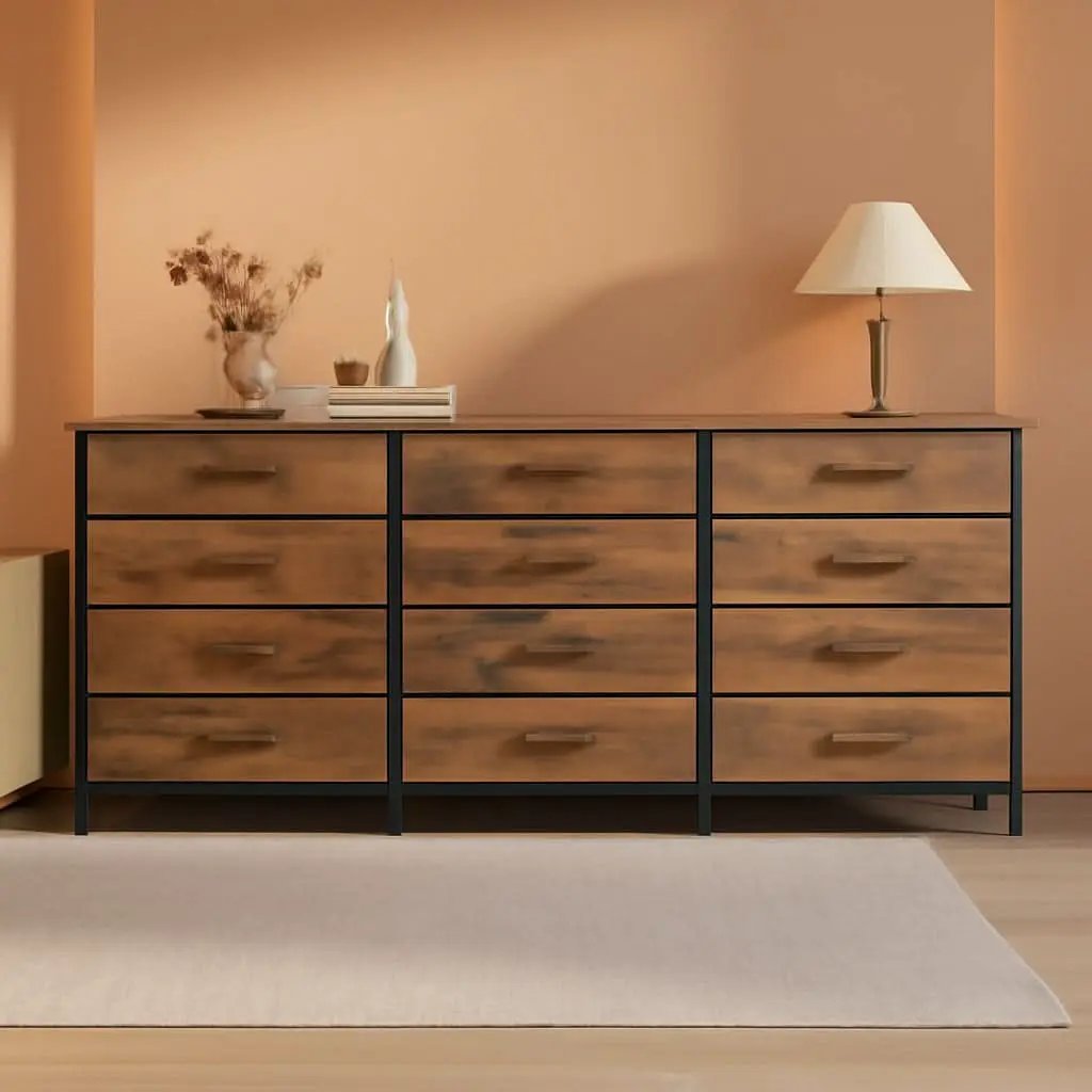63Inch Dresser With Premium Fabric Drawers RusticBrown from PriceLows™