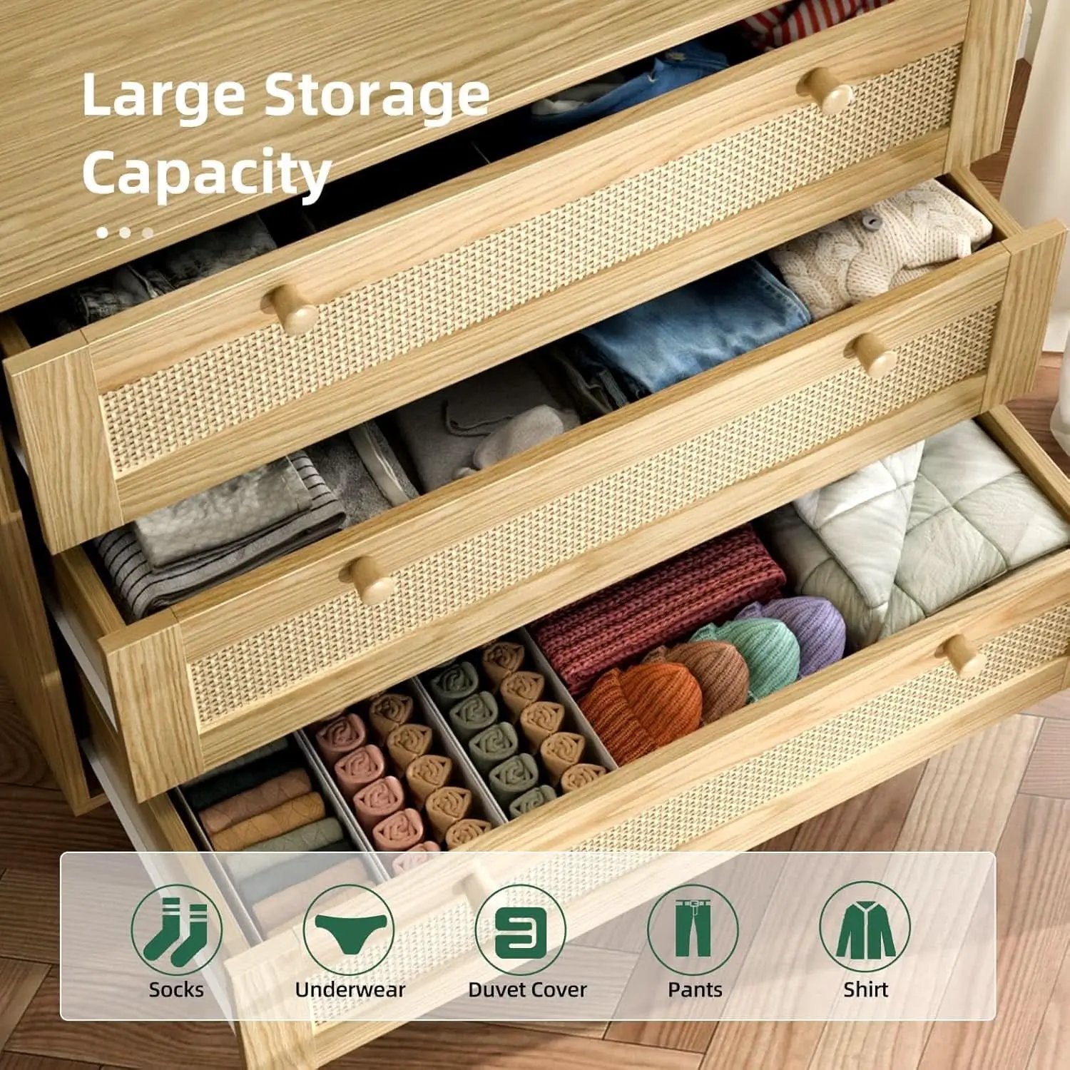 Space-Saving 3-Drawer Rattan Dresser For Bedroom Storage from PriceLows™