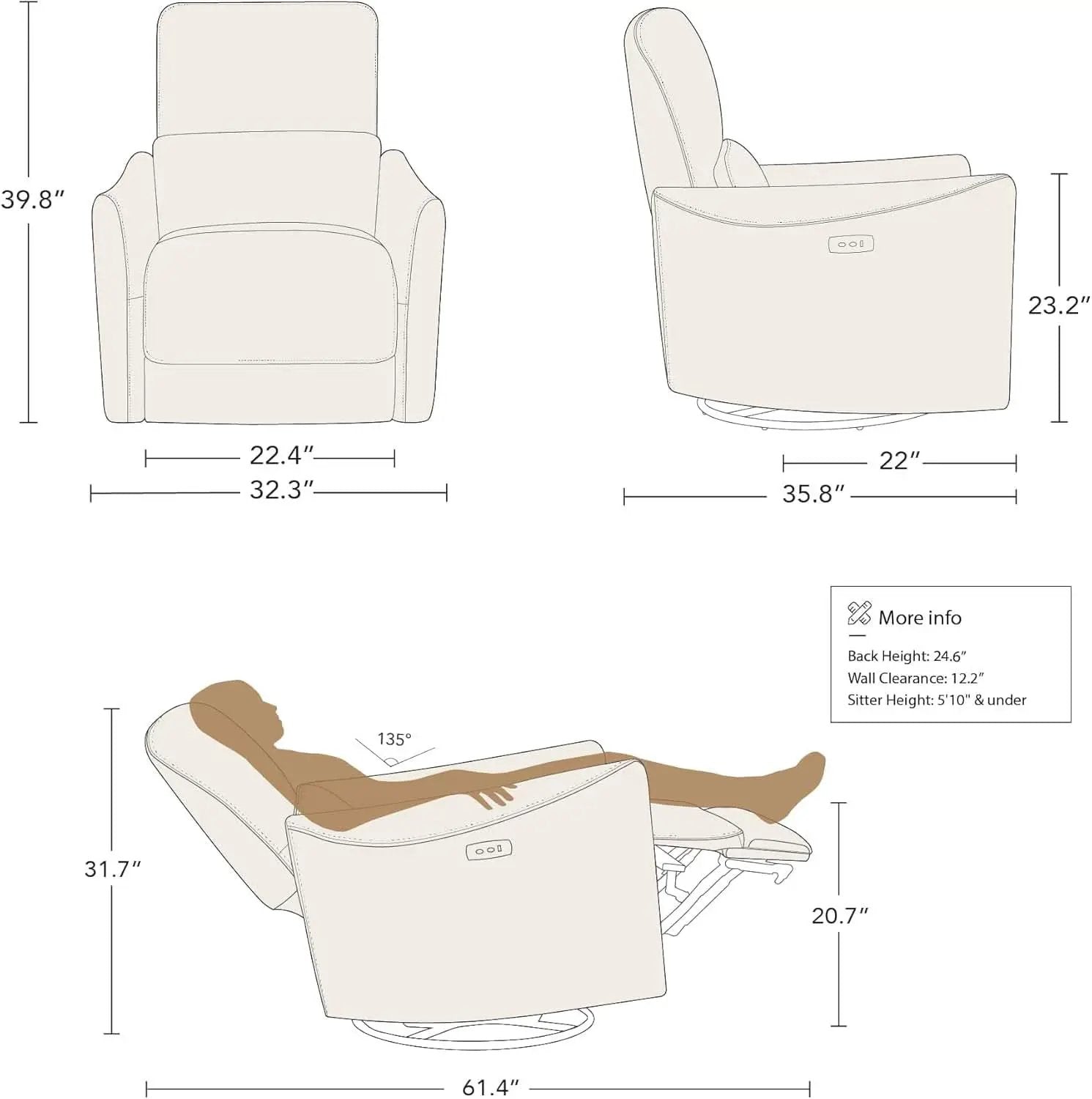 Ink Blue Power Swivel Glider Recliner With USB Charging from PriceLows™
