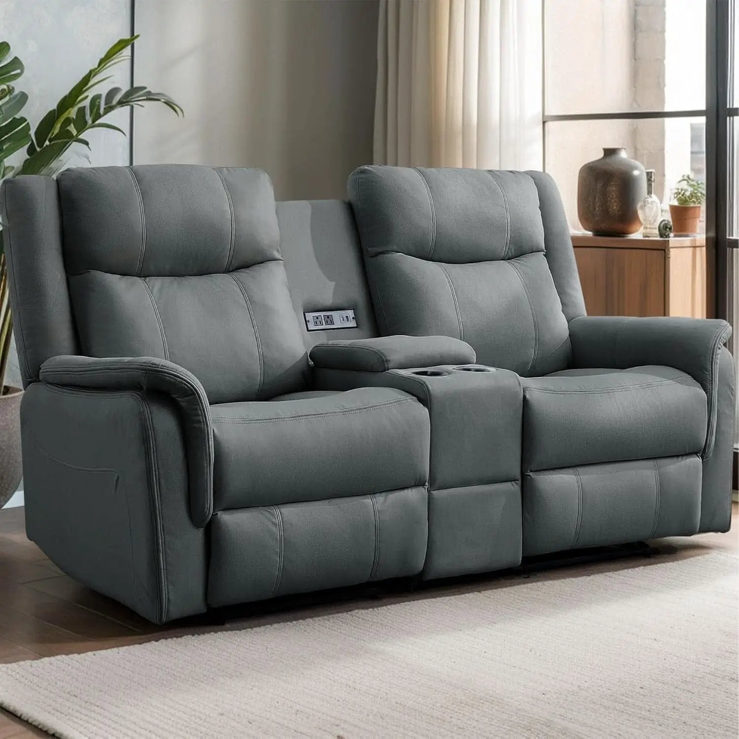 Two Seater Recliner Sofa With USB Charging Port And Cup Holders from PriceLows™