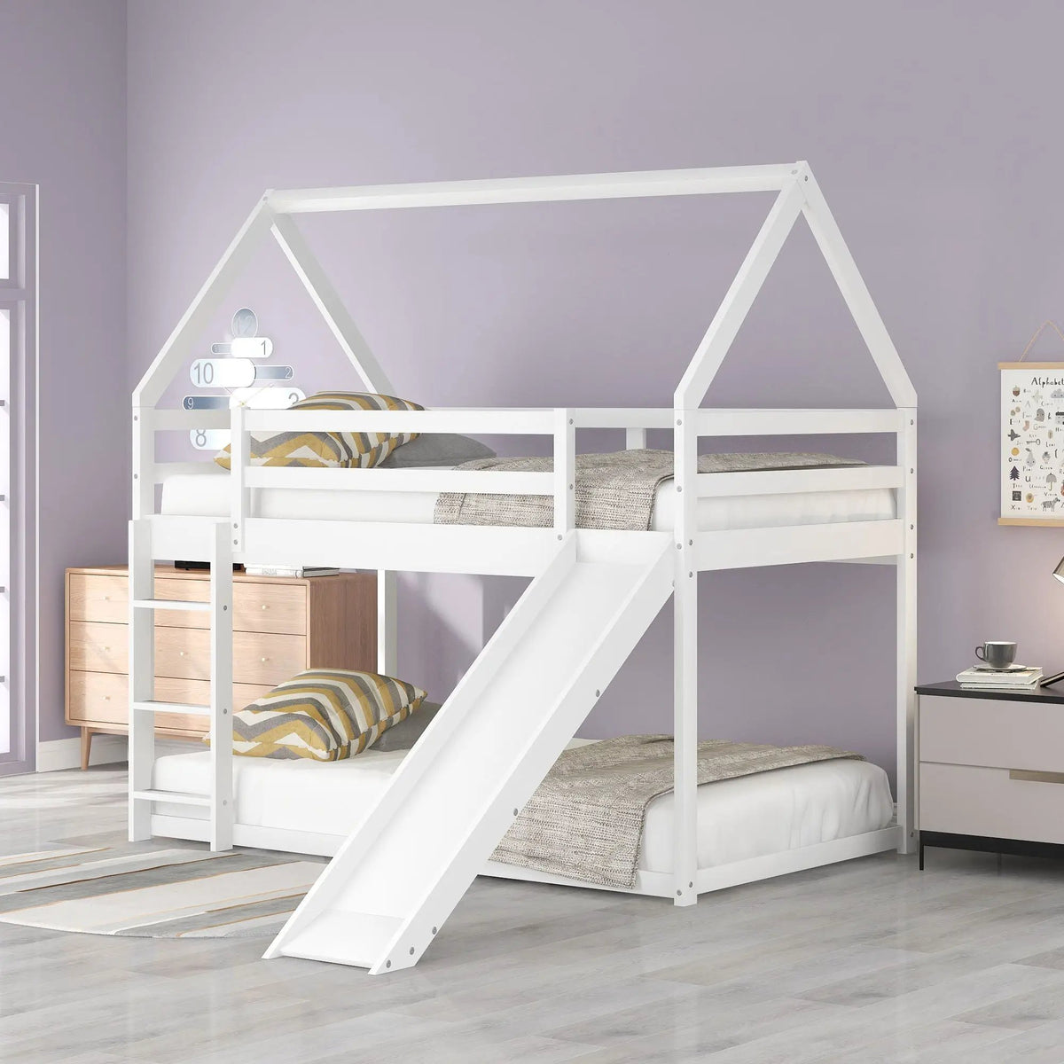 House Shape Bunk Bed | Integrated Slide | Safety Ladder | Youth