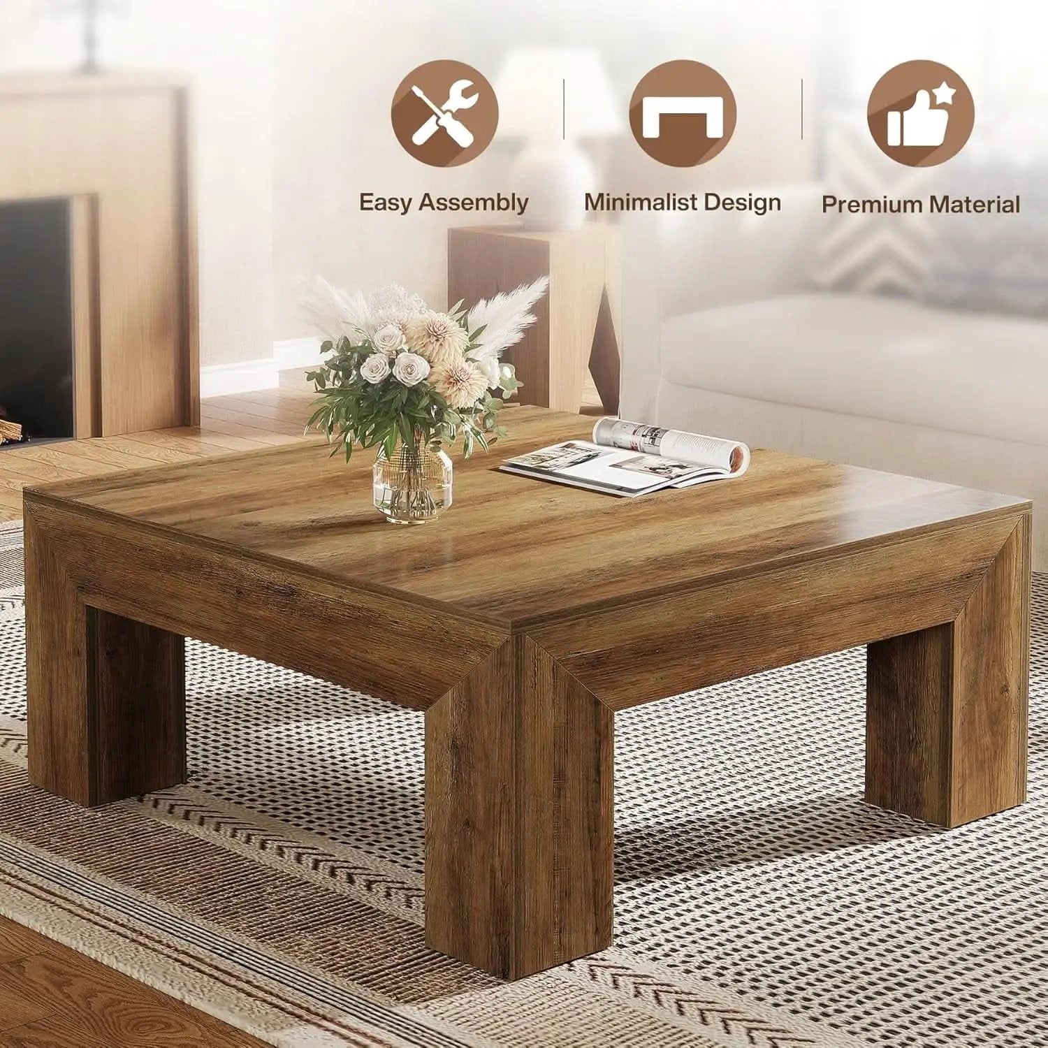 Rectangular Coffee Table ThirtyNine Inches Rustic Brown from PriceLows™