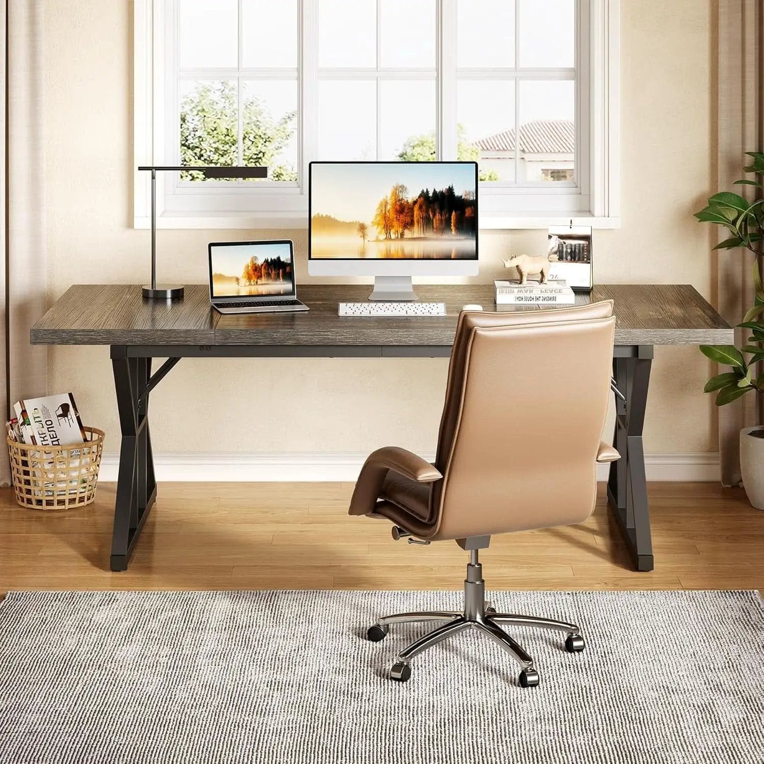 70.8 Inch Large Executive Desk Black Oak Wood Office Desk from PriceLows™