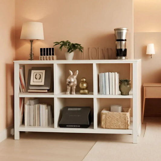 Six Cube Storage Organizer White Oak 47 Inch Bookshelf from PriceLows™