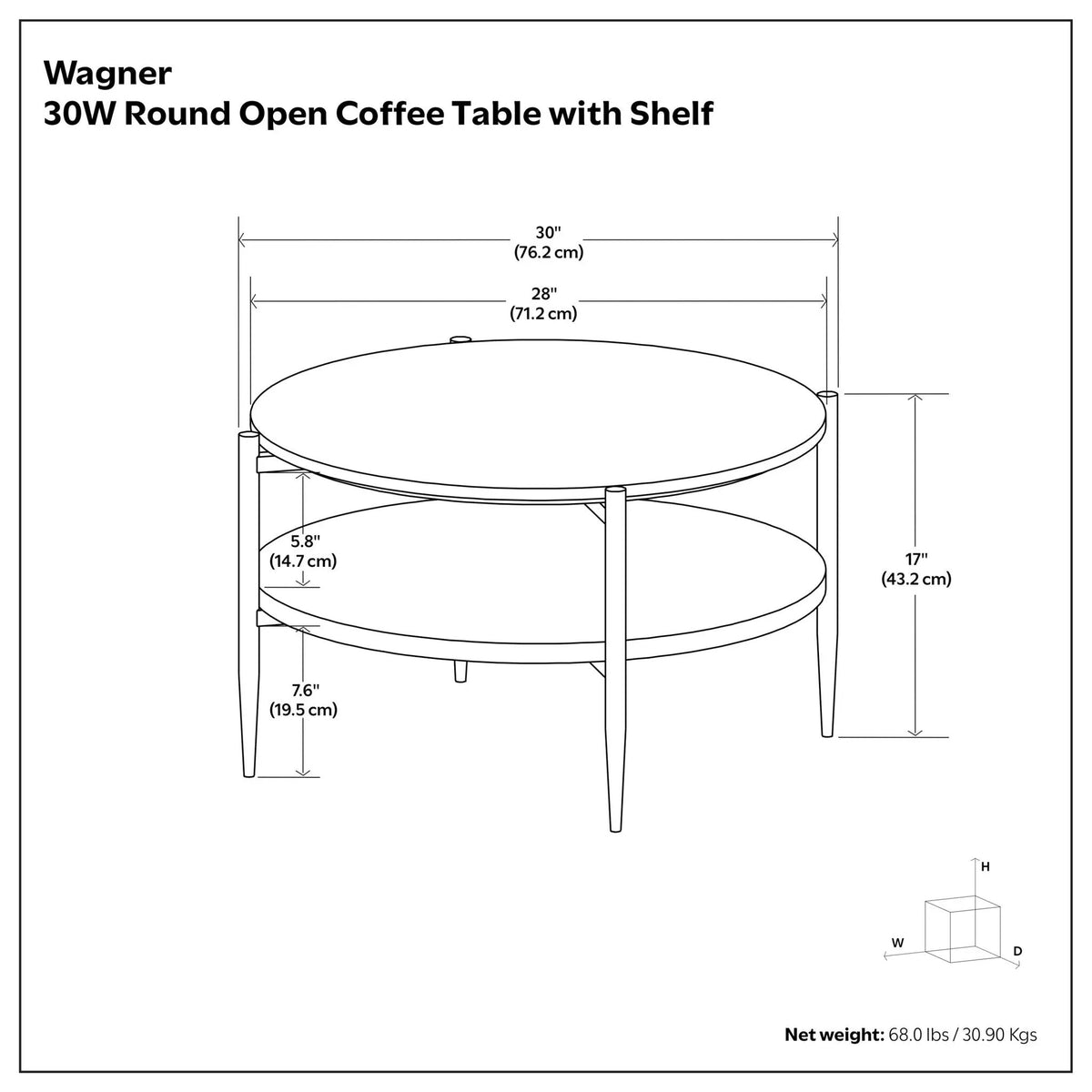Wagner Round Marble And Wood Coffee Table | Solid Acacia | Open Bottom Shelf | 29.9 Inch Diameter