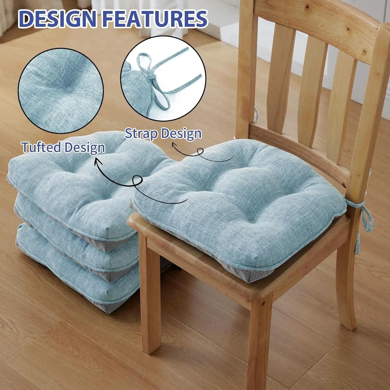 Baby Blue Memory Foam Dining Chair Cushions Set Of 4 15.5x15.5x4 from PriceLows™