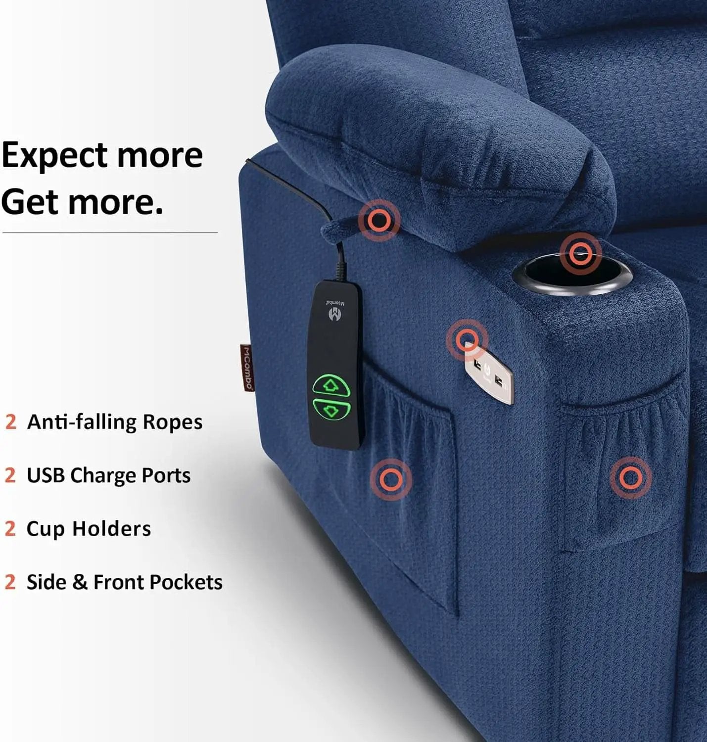 Power Lift Recliner Chair With Massage And Heat Navy Blue from PriceLows™