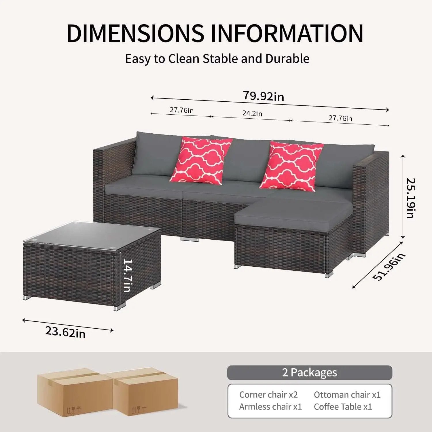 Outdoor Patio Conversation Set All Weather Gray Sectional from PriceLows™