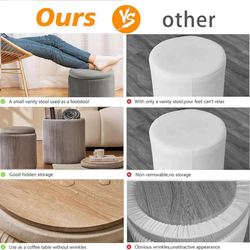 Round Velvet Storage Ottoman Collection Light Grey from PriceLows™