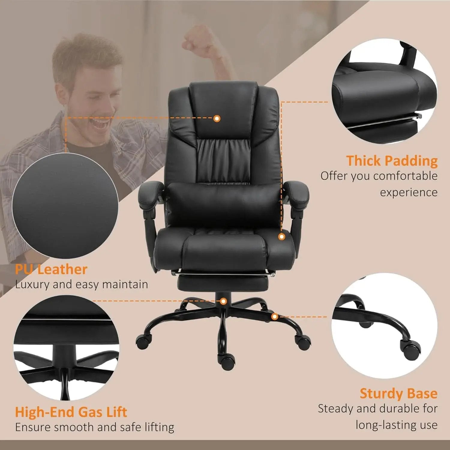 High Back Massage Office Chair With 6 Vibration Points And Footrest Black from PriceLows™