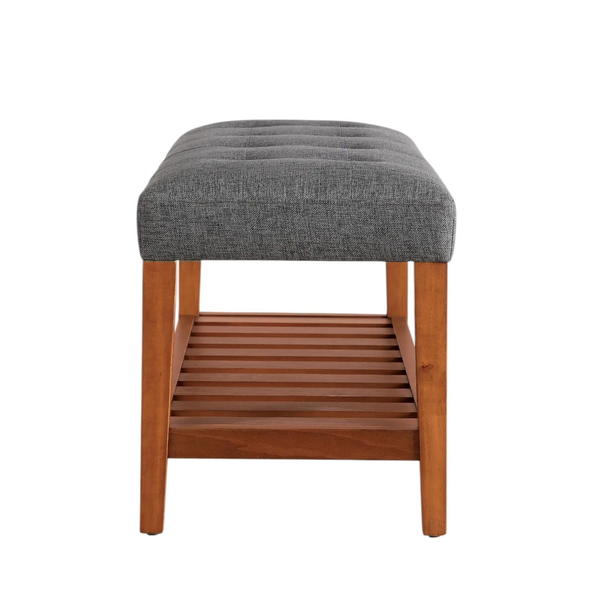 Charla Upholstered Bench | Tufted Fabric Seat | Oak Color Scheme | Armless Rectangular Design
