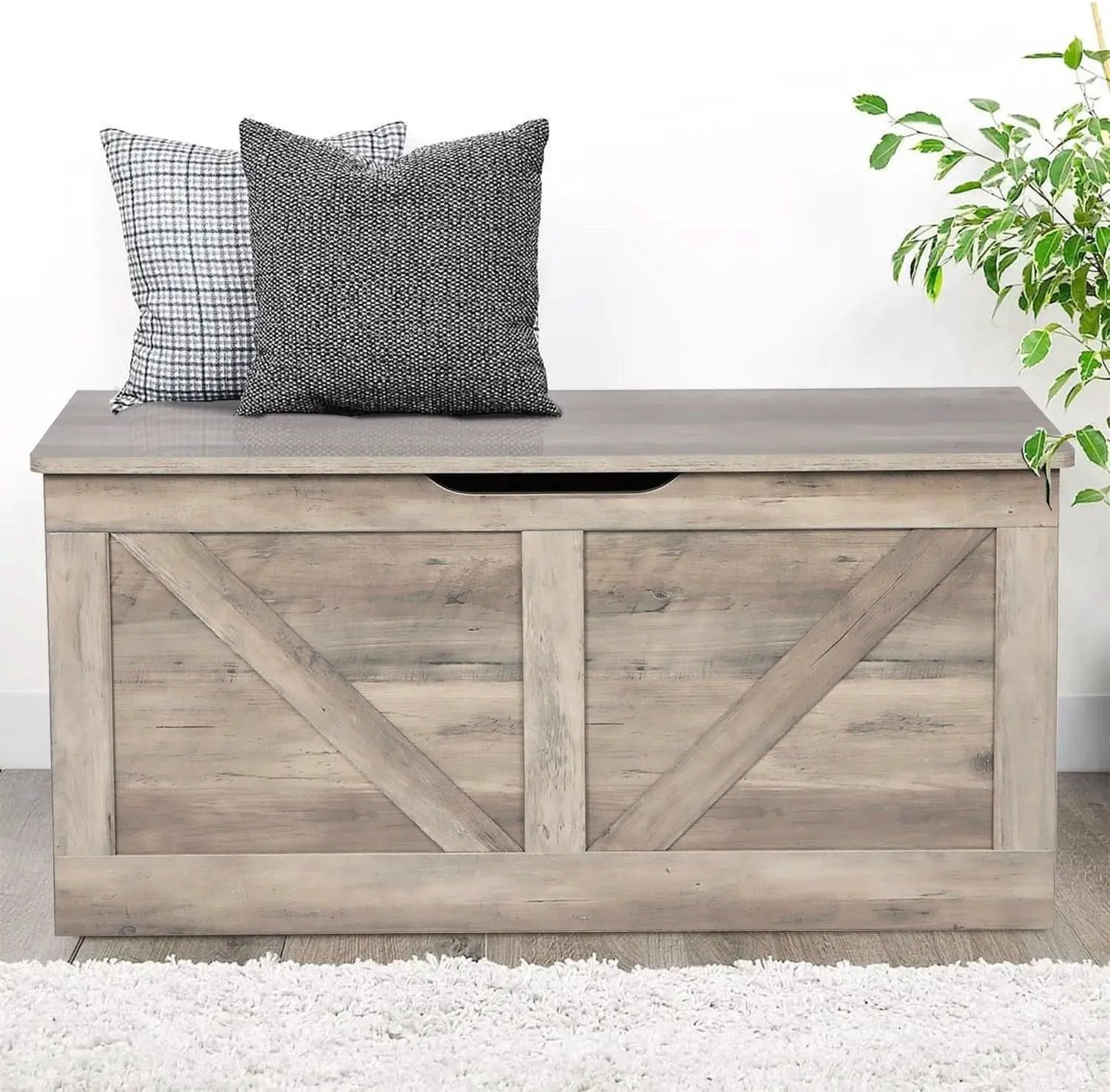 Grey Wooden Entryway Storage Bench Chest With Safety Hinges 39.4 Inch from PriceLows™