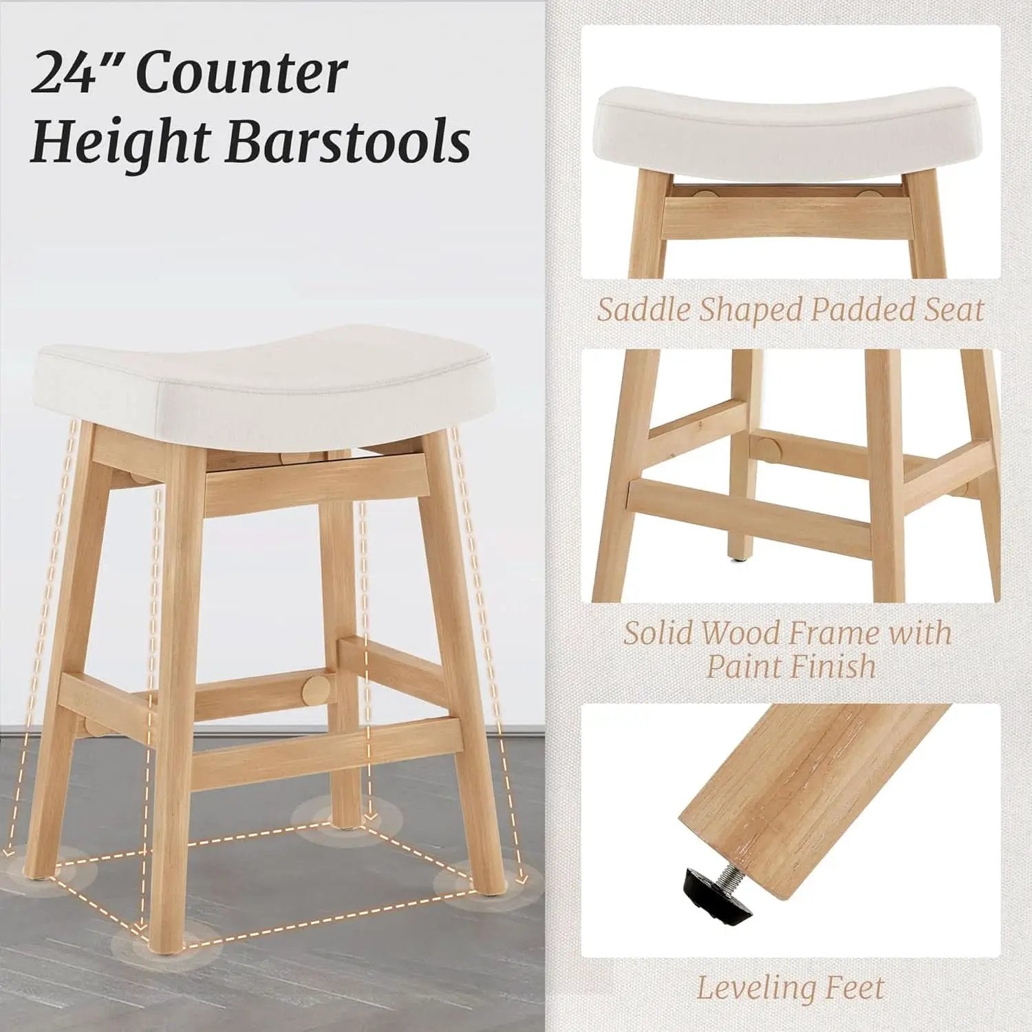 Bar Stools Set Of 3 24 Inch Counter Height Beige Stools from PriceLows™