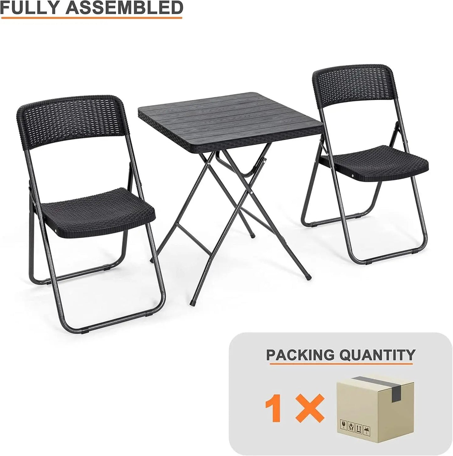 Three Piece Folding Patio Bistro Set All Weather Black For Balcony Porch And Backyard Outdoor Furniture from PriceLows™