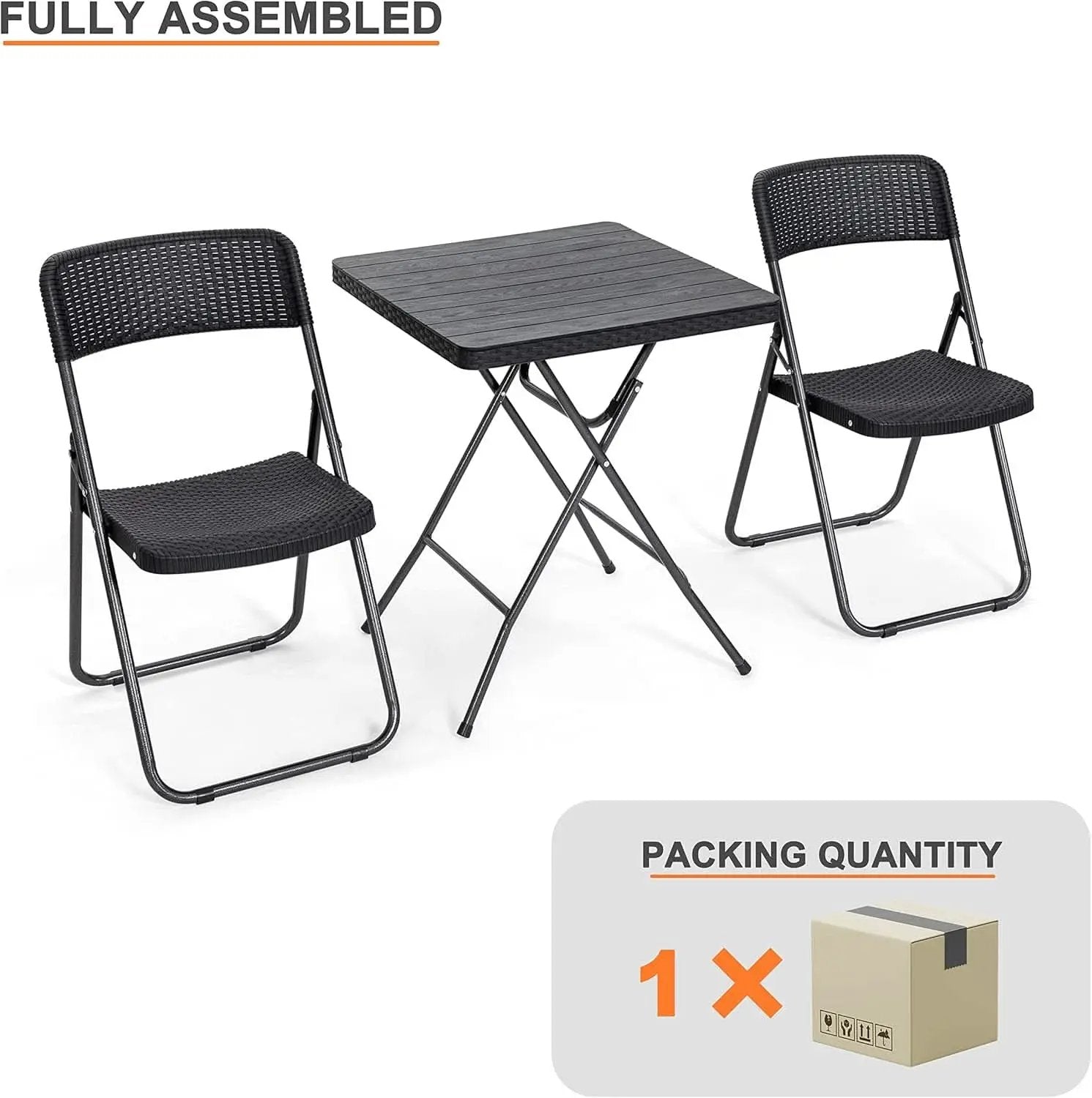 Three Piece Folding Patio Bistro Set All Weather Black For Balcony Porch And Backyard Outdoor Furniture from PriceLows™