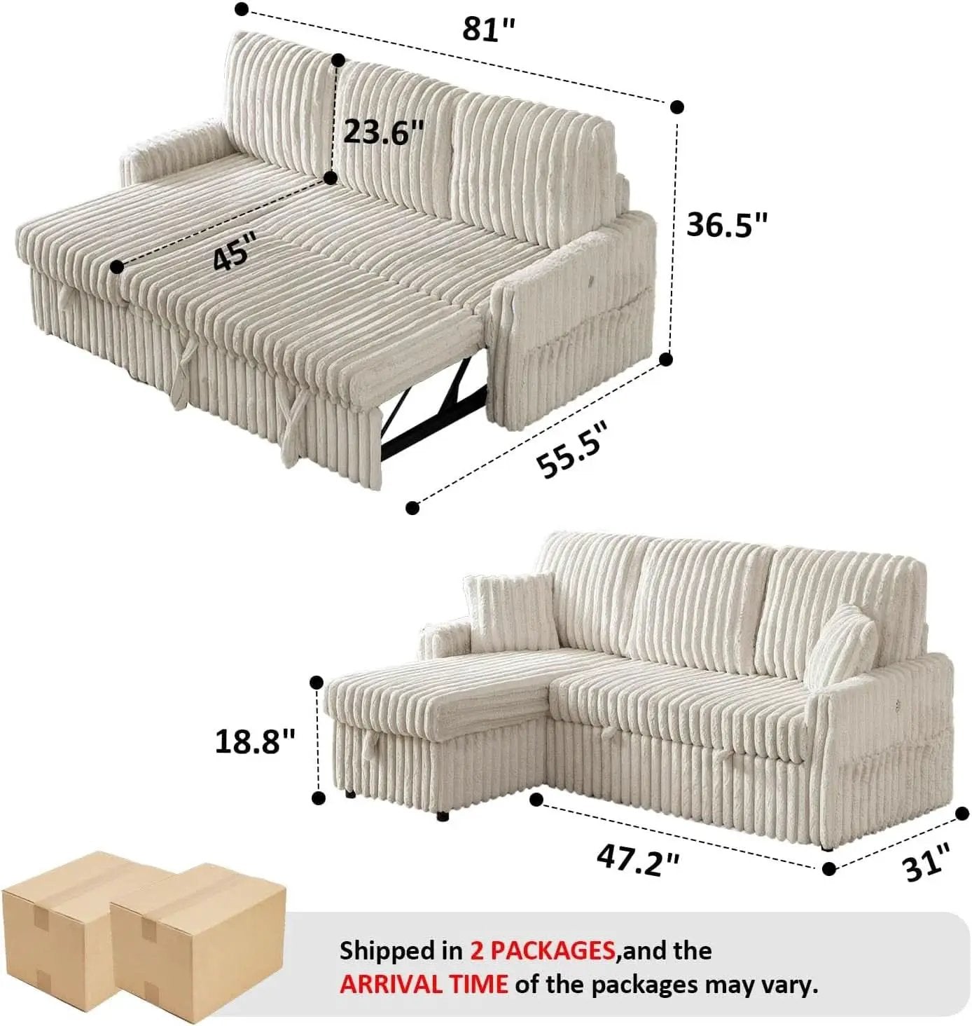 Beige 81Inch Ultra SleeperSofa With Charging Station from PriceLows™