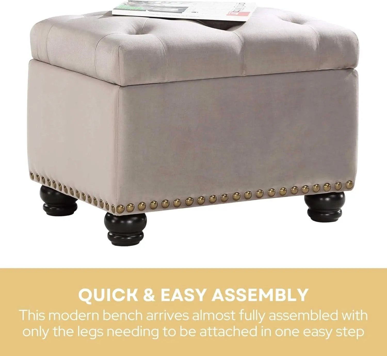 24 Inch Velvet Textured Light Taupe Storage Ottoman from PriceLows™