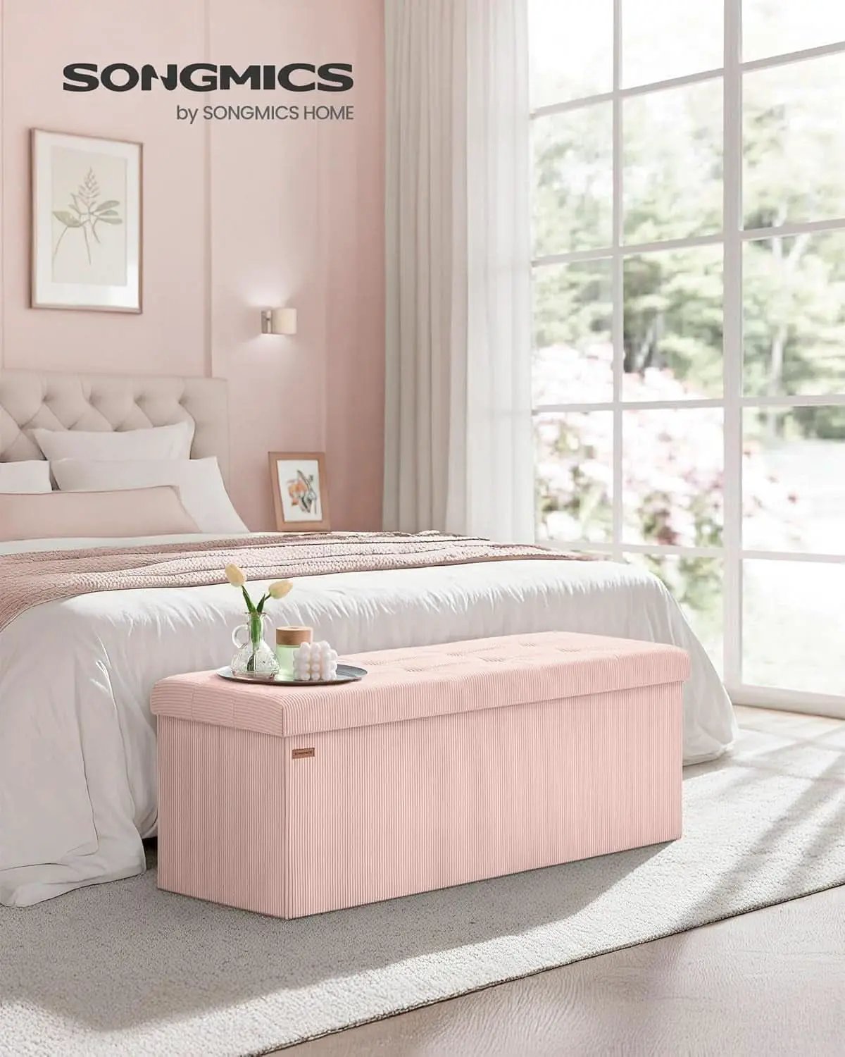 Jelly Pink Foldaway Underbed Storage Ottoman Bench from PriceLows™