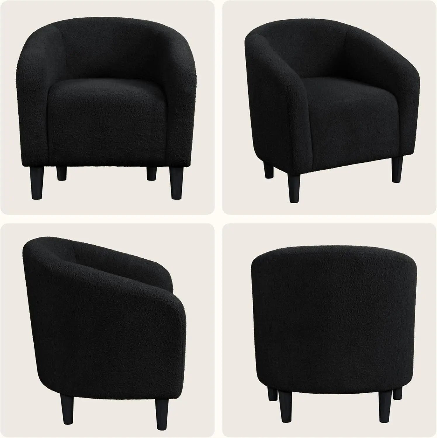 Black Boucle Armchair Club Chair Cushioned Comfort from PriceLows™