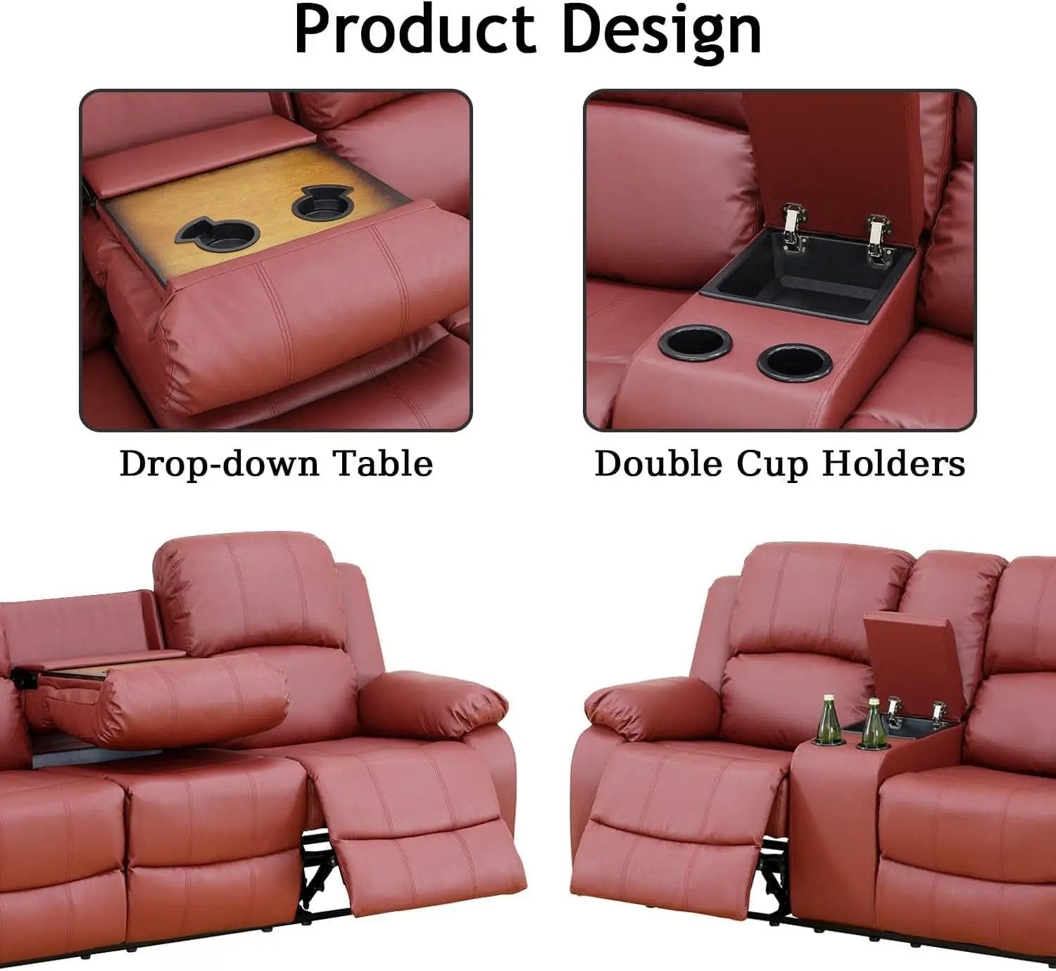 Leather Recliner Sofa Set Red Three Piece Living Room Furniture from PriceLows™