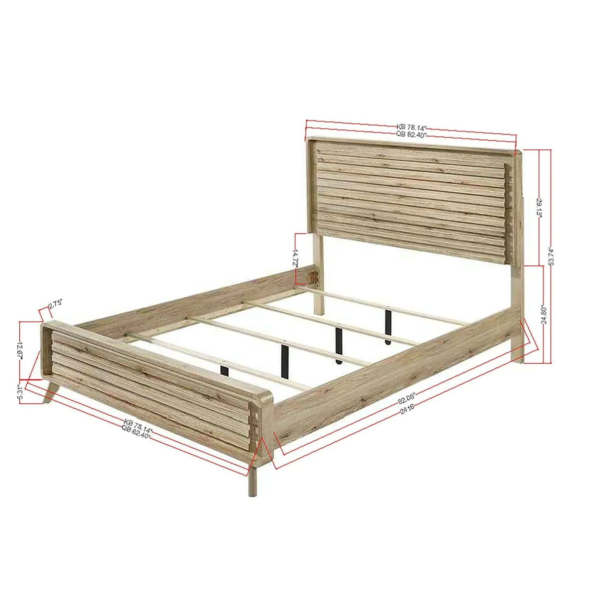 Panel Bed With Slatted Headboard And Footboard | 2 Pieces | Wood | Bedroom