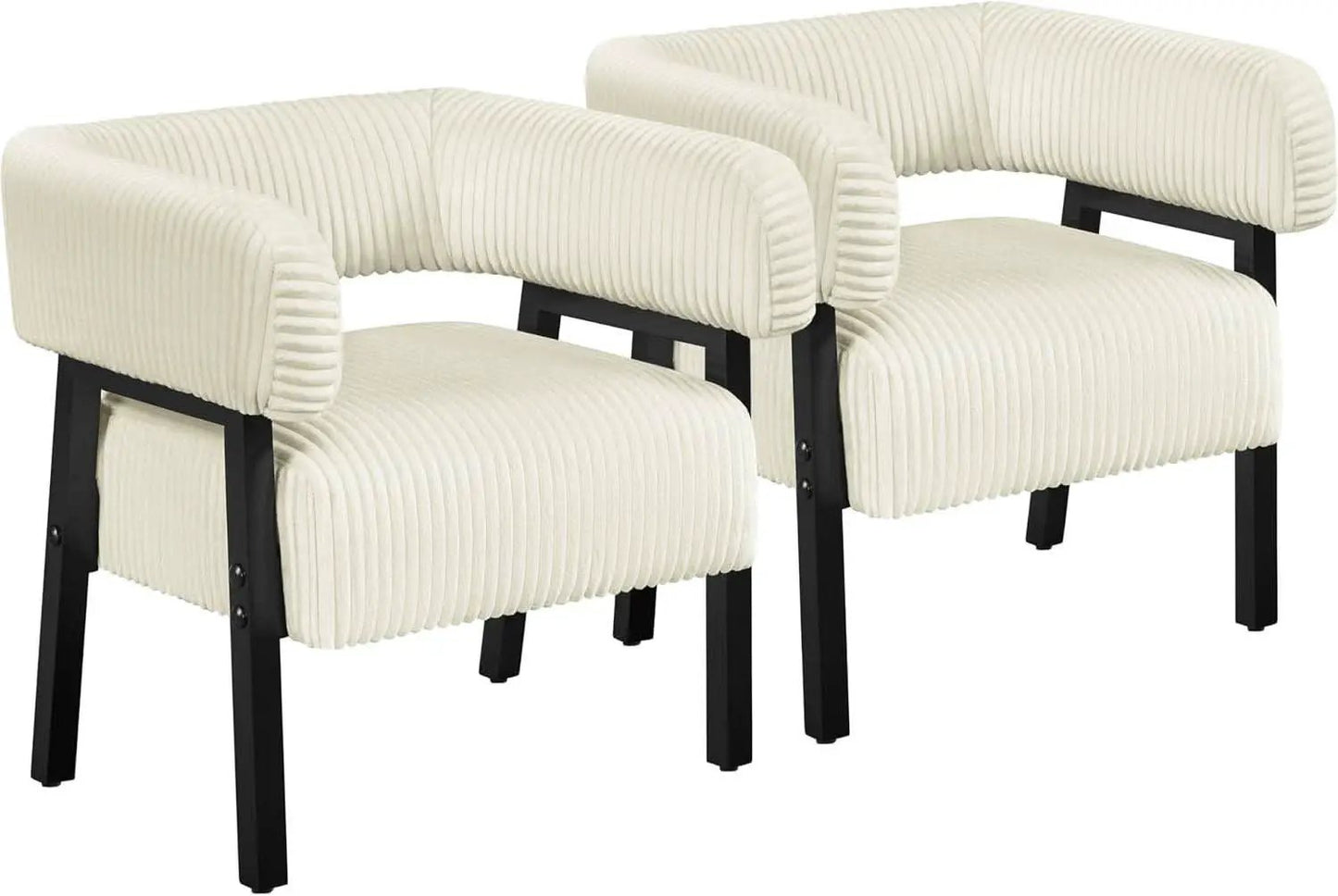Beige Corduroy Barrel Chair Set Of 2 With Wood Legs from PriceLows™