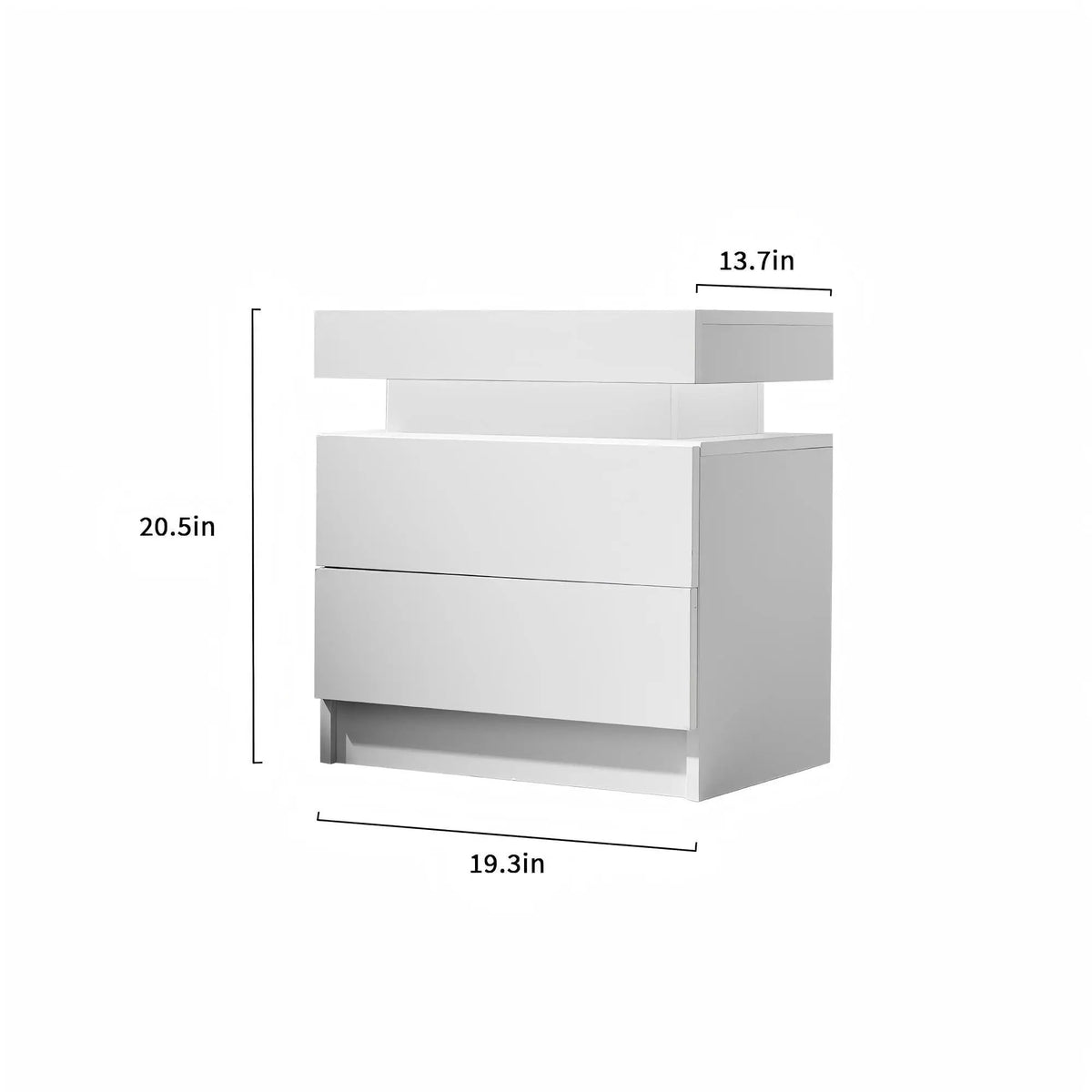 Modern Bedside Table | Adjustable LED Lights | Two Drawers | White