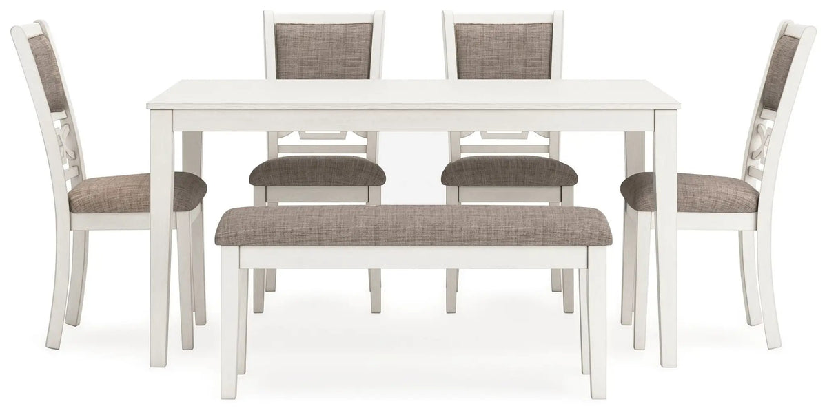 Erinberg Dining Room Table Set (Set of 6) | 36.38 x 60.5 x 30 in | Solid Wood & Rubberwood | Antique White