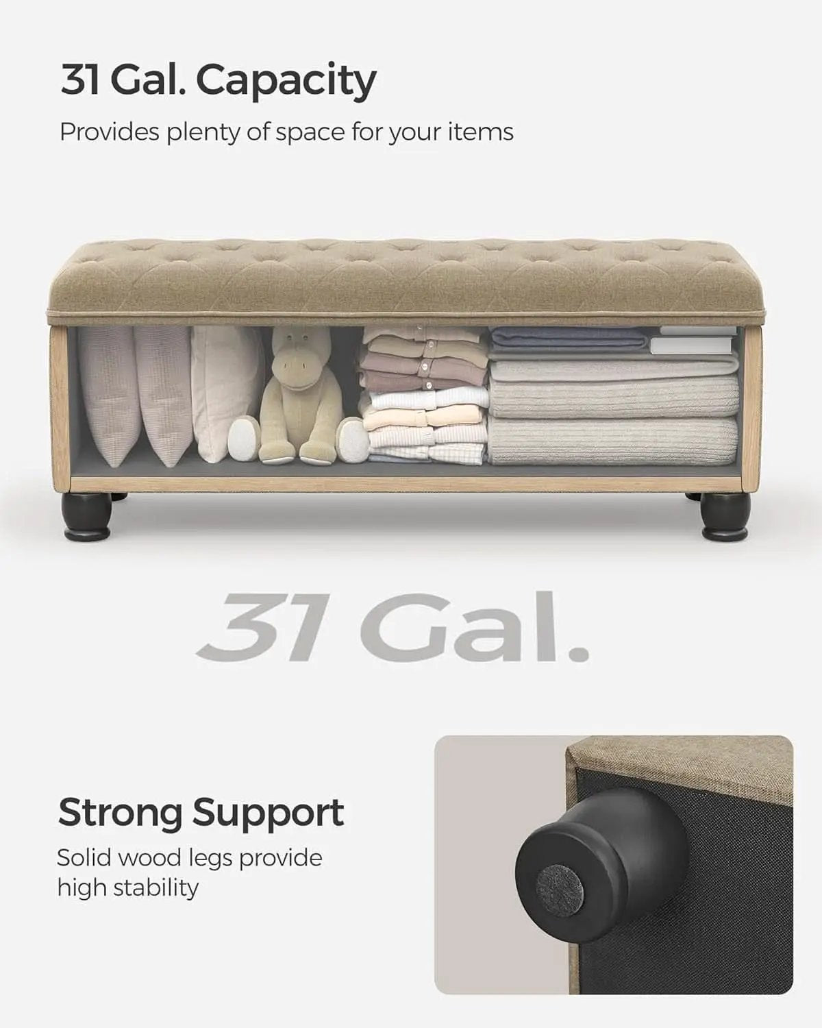 Camel Brown Linen Storage Ottoman Bench Reinforced from PriceLows™