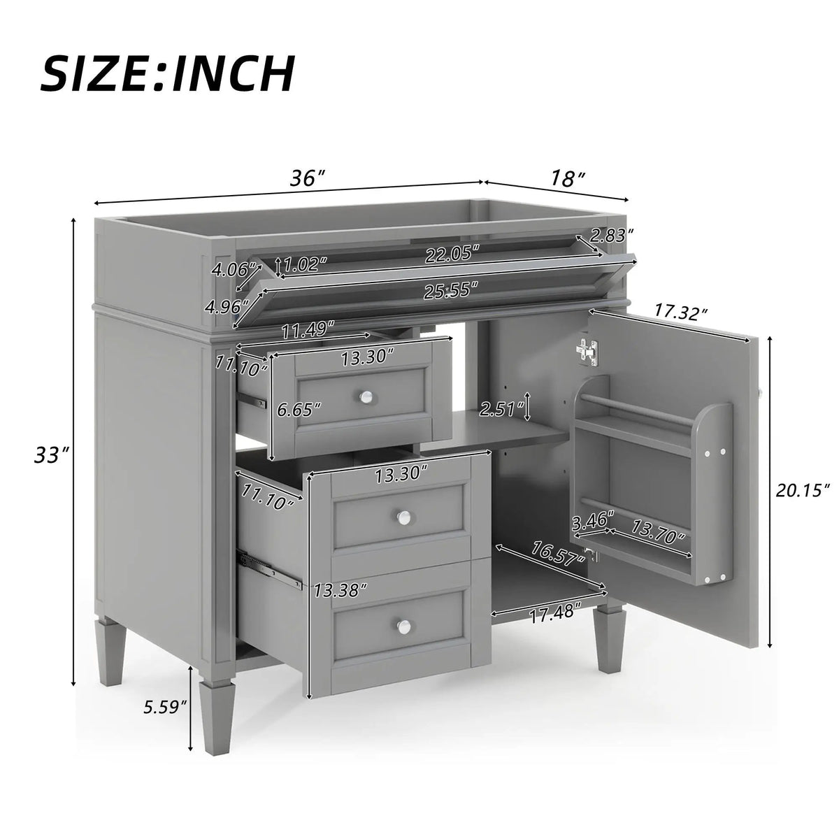 Bathroom Vanity | 3 Drawers | Blue Finish | Tip Out